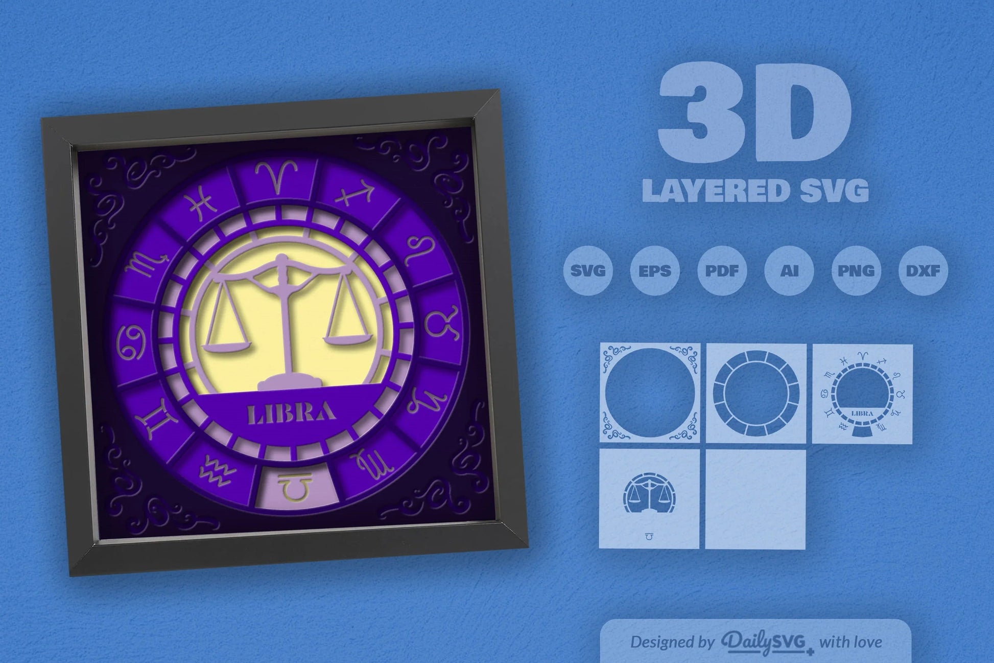 Libra Zodiac 3D Shadow Box Papercut SVG Bundle - CraftNest - Digital Crafting and Art
