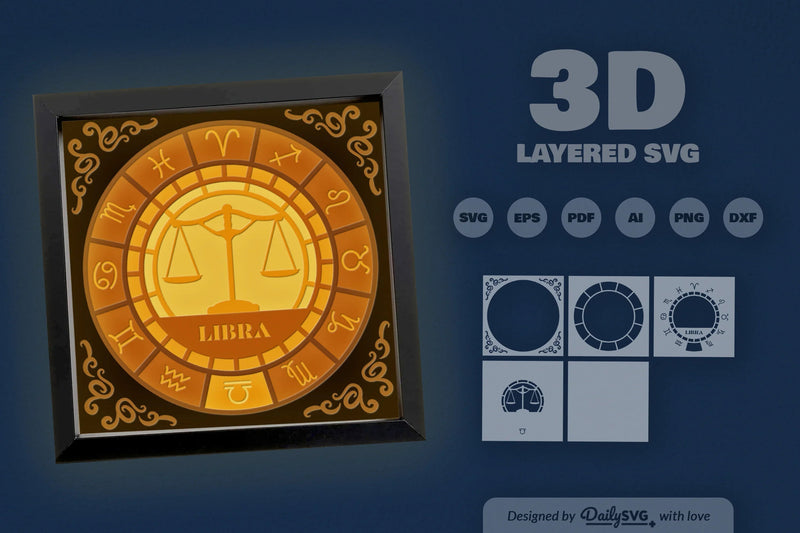 Libra Zodiac 3D Shadow Box Papercut SVG Bundle - CraftNest - Digital Crafting and Art