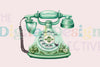 Vintage Light Green Floral Phone Design Clipart Bundle