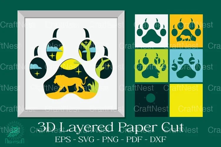 Lion Footprint 3D Layered Papercut Clipart Bundle - CraftNest - Digital Crafting and Art