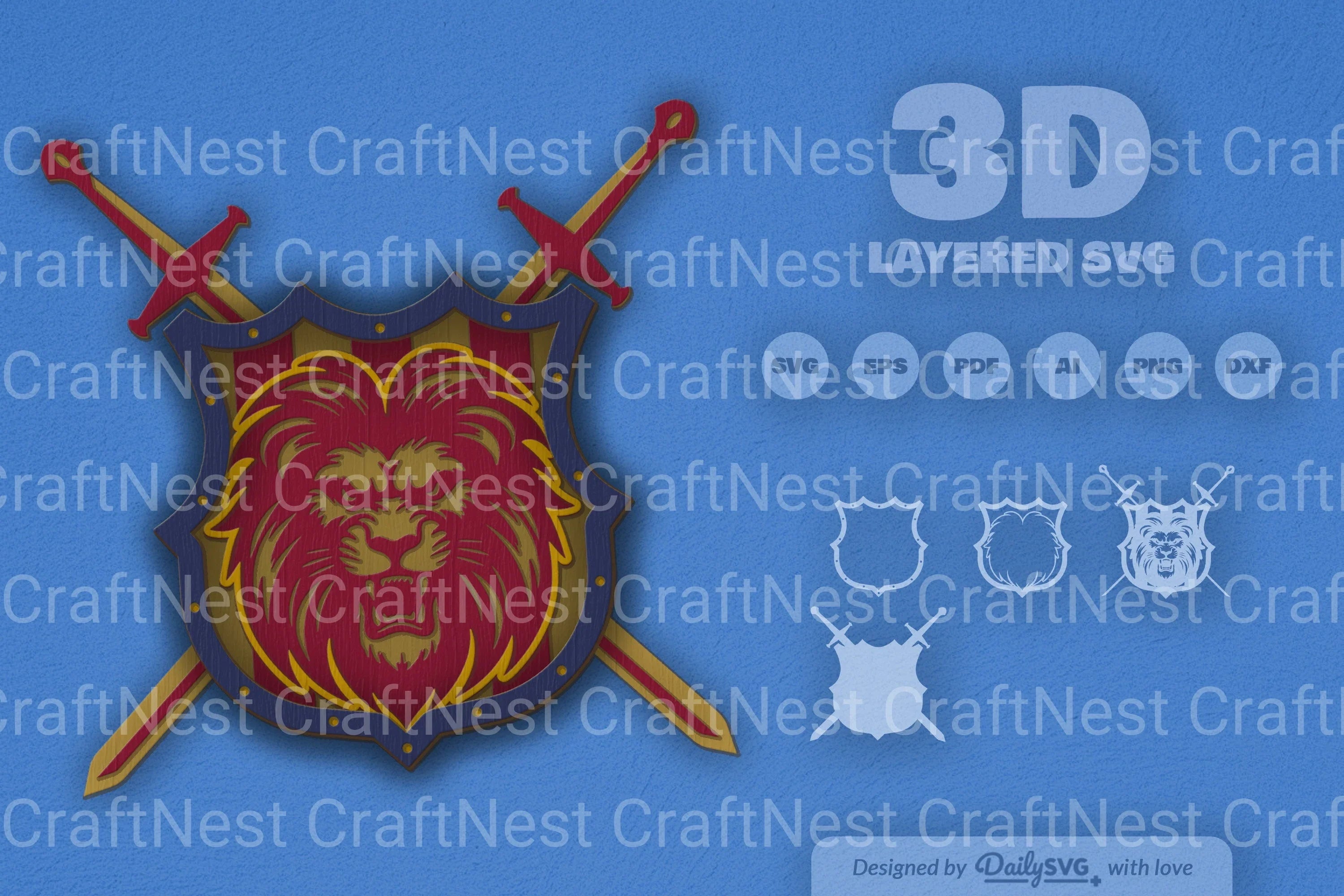 Lion Shield Laser Cut SVG Bundle