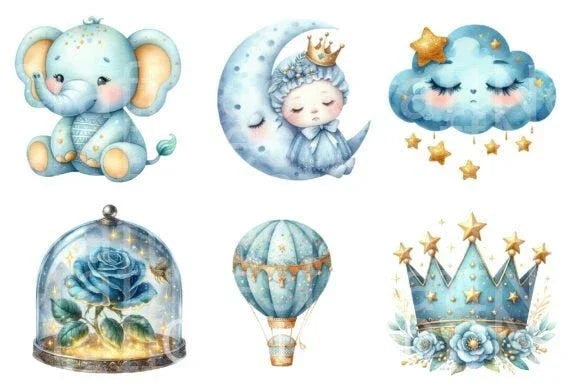 Little Prince Blue Baby Nursery Clipart Bundle  99 - CraftNest - Digital Crafting and Art