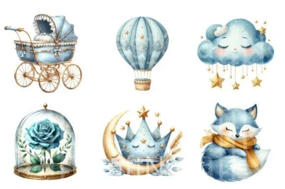 Little Prince Blue Baby Nursery Clipart Bundle  99 - CraftNest - Digital Crafting and Art