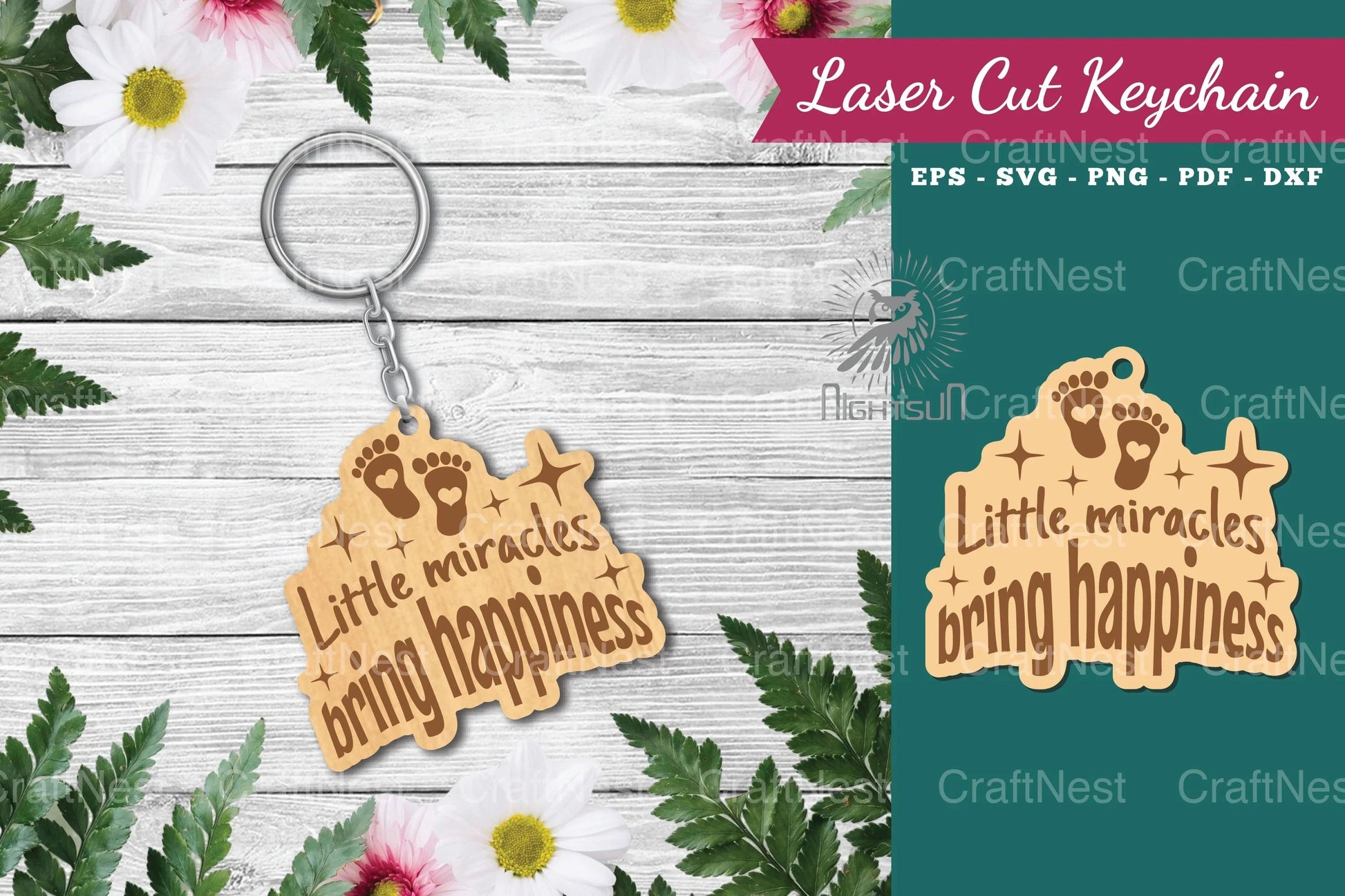 Little Miracles Bring Happiness Laser Cut Keychain Design - CraftNest - Digital Crafting and Art