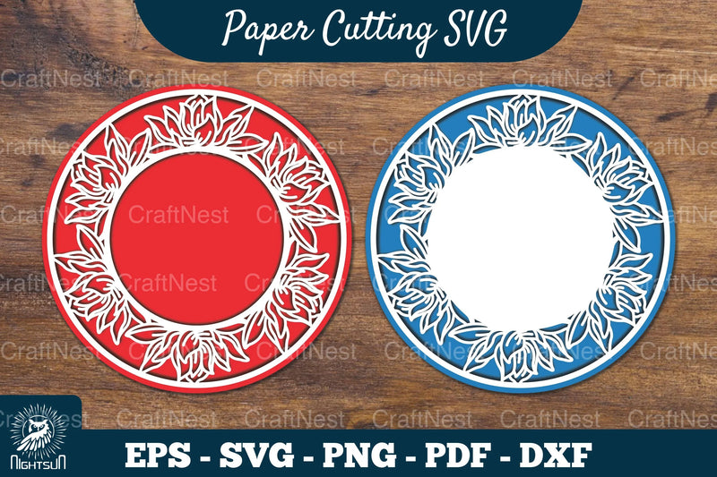 Lotus Flowers Papercut Circle Clipart Bundle - CraftNest - Digital Crafting and Art