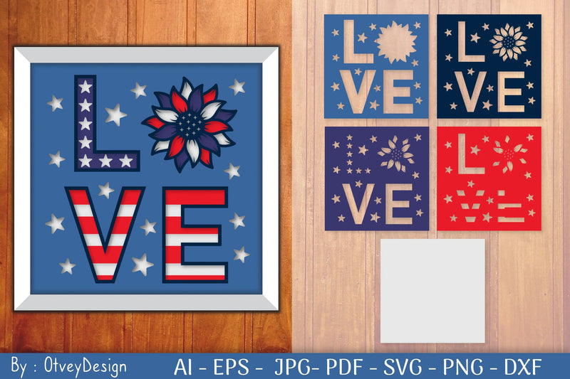Love Sunflower USA Shadow Box Layered Papercut SVG Bundle - CraftNest - Digital Crafting and Art