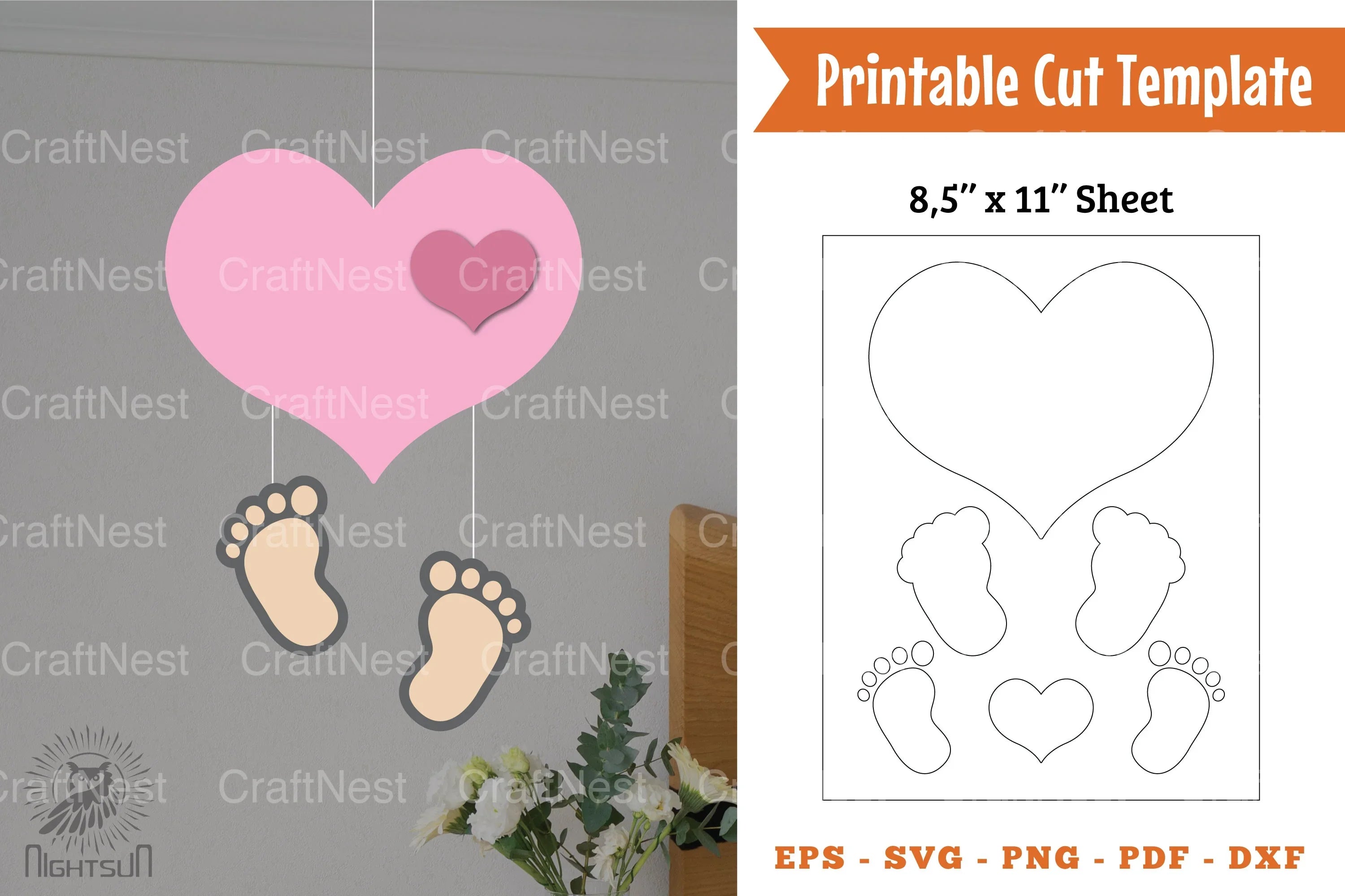 Love Baby Footprints Papercut Template Bundle - CraftNest - Digital Crafting and Art
