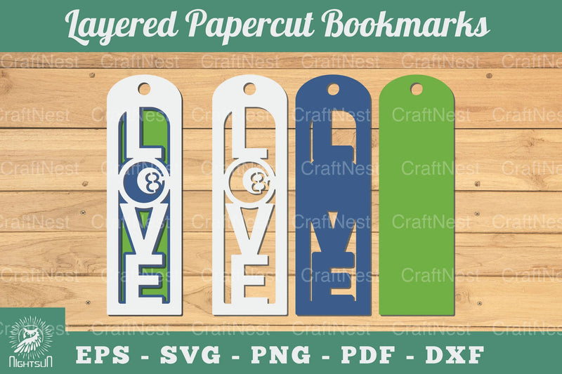 Love Billiard 3D Papercut Bookmarks Bundle - CraftNest - Digital Crafting and Art