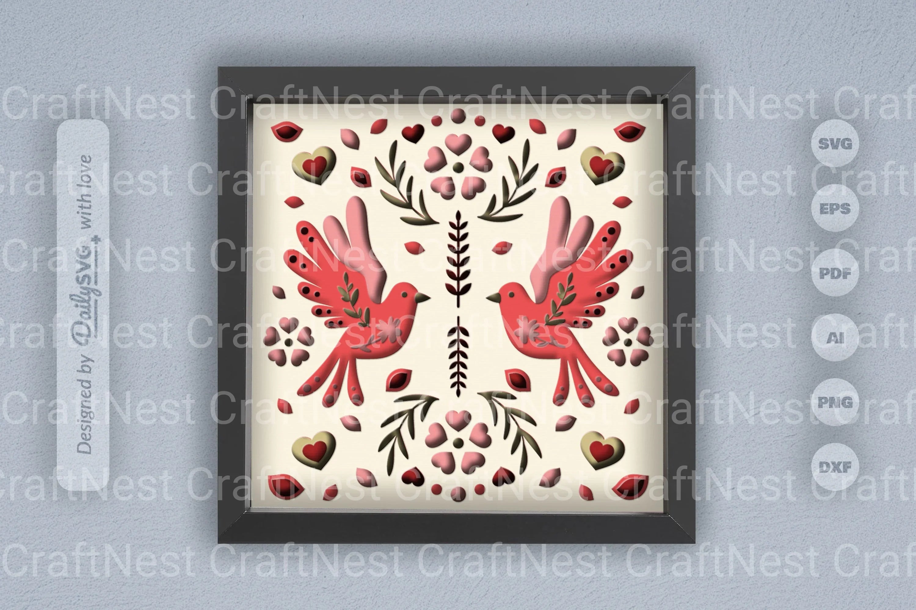 Love Bird Floral Folk Art Papercut SVG Bundle