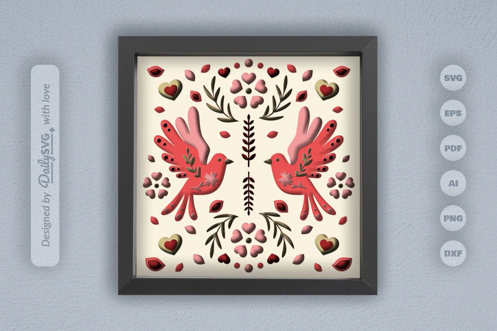 Love Bird Floral Folk Art Papercut SVG Bundle - CraftNest - Digital Crafting and Art