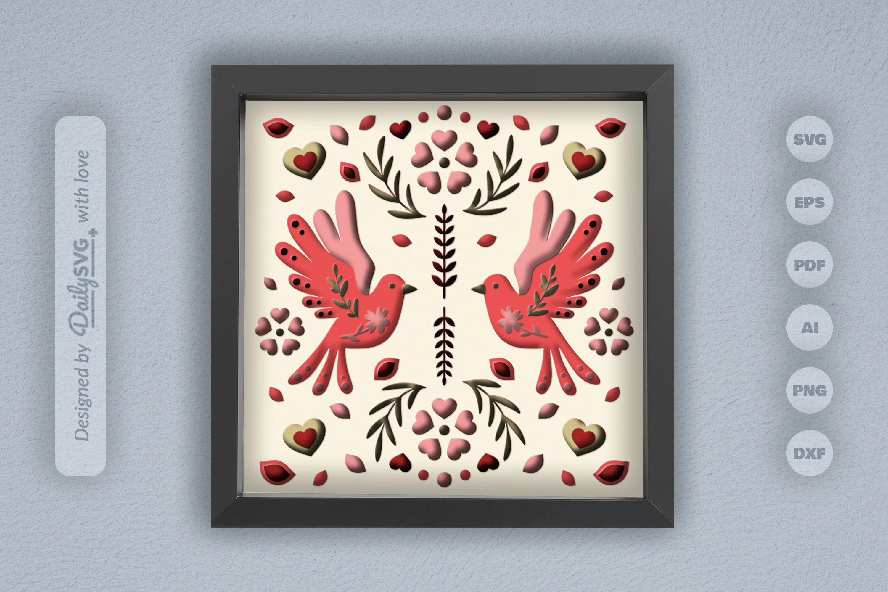 Love Bird Floral Folk Art Papercut SVG Bundle - CraftNest - Digital Crafting and Art