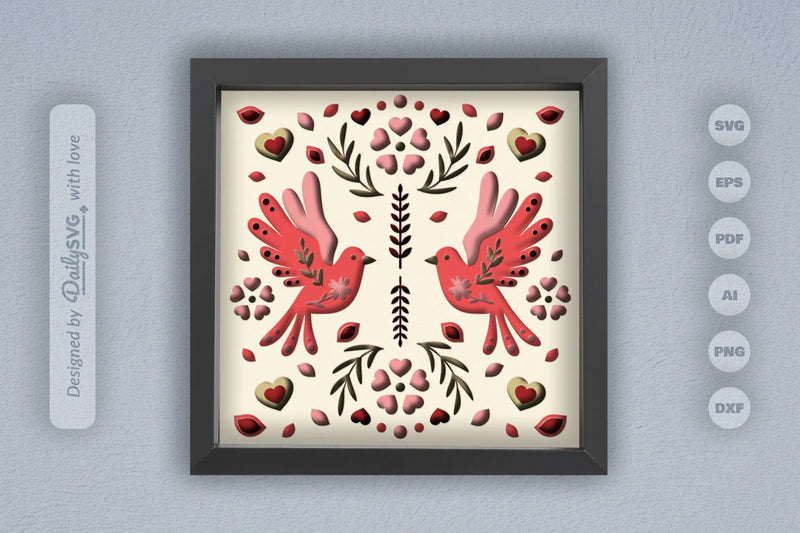 Love Bird Floral Folk Art Papercut SVG Bundle - CraftNest - Digital Crafting and Art