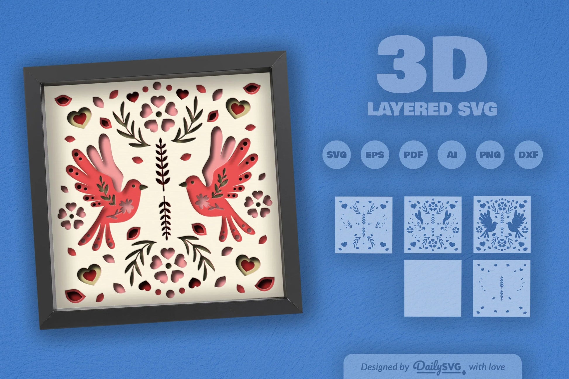 Love Bird Floral Folk Art Papercut SVG Bundle - CraftNest - Digital Crafting and Art
