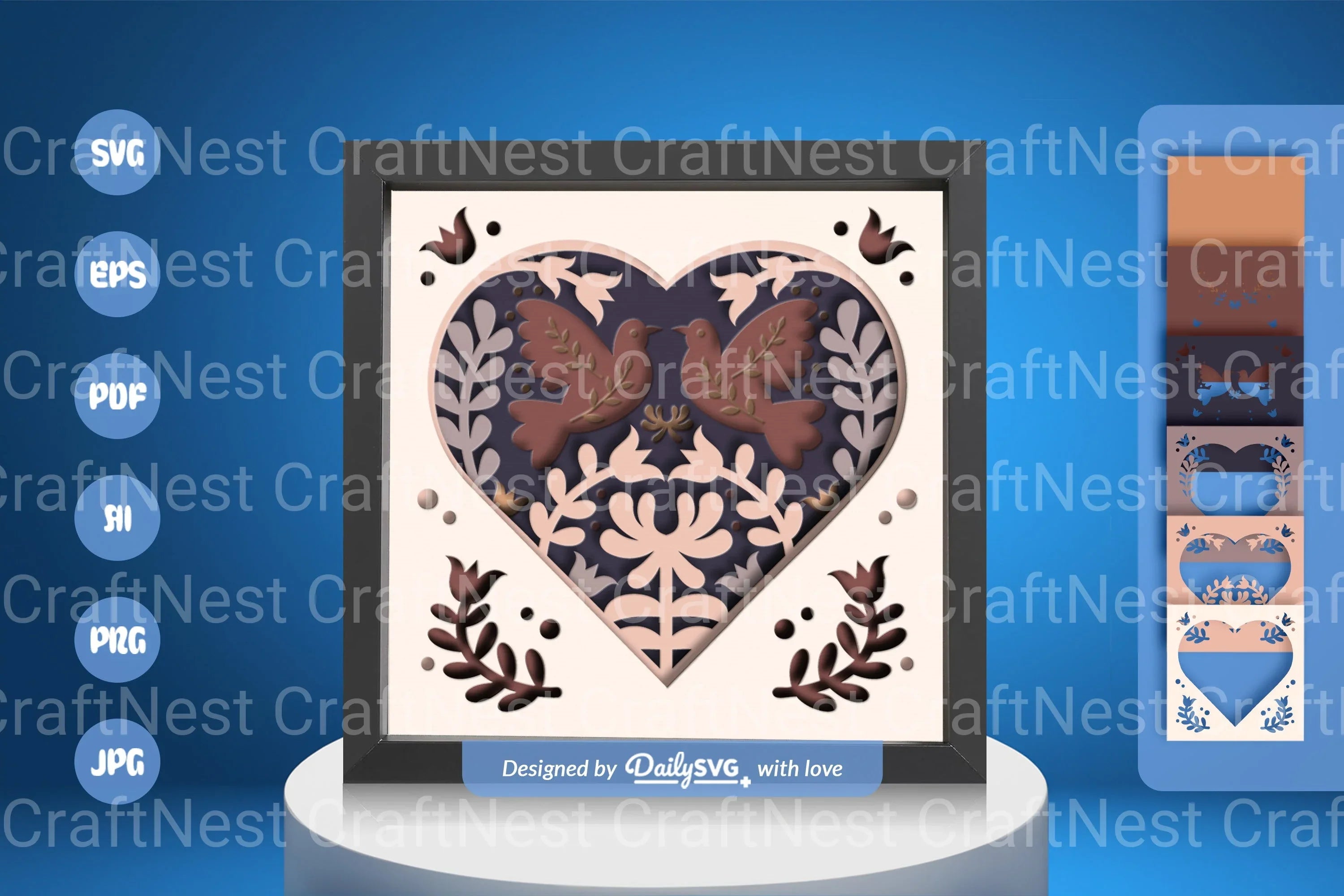 Love Bird Heart Folk Art Papercut SVG Bundle