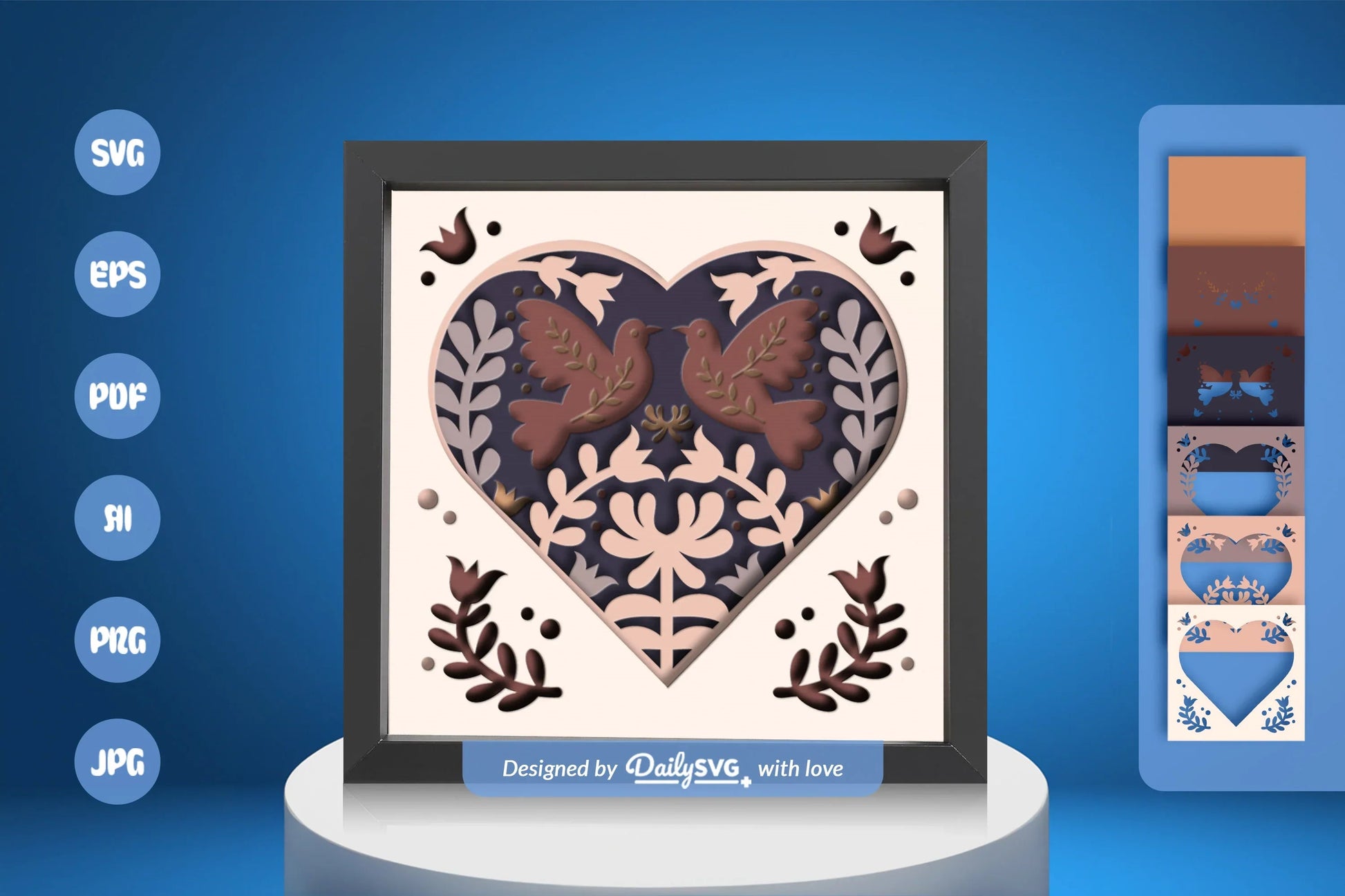 Love Bird Heart Folk Art Papercut SVG Bundle - CraftNest - Digital Crafting and Art