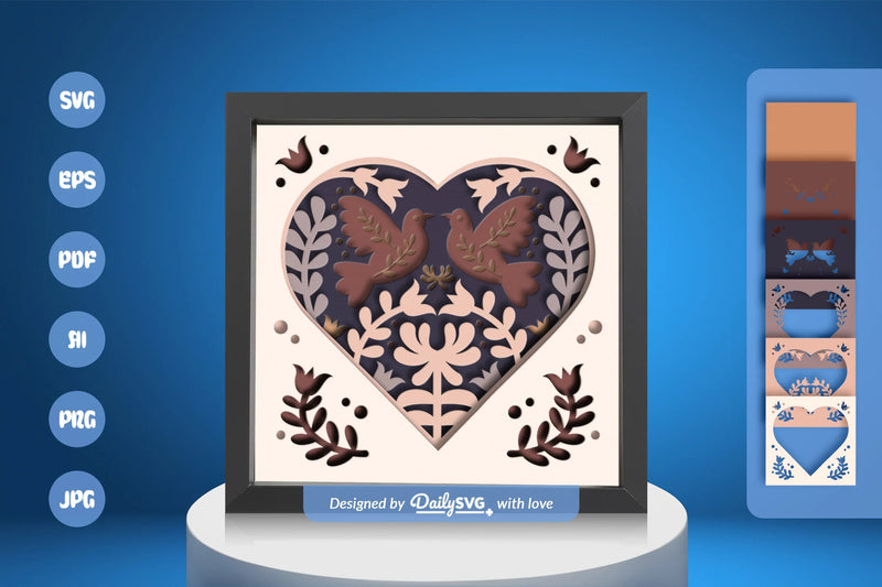 Love Bird Heart Folk Art Papercut SVG Bundle - CraftNest - Digital Crafting and Art
