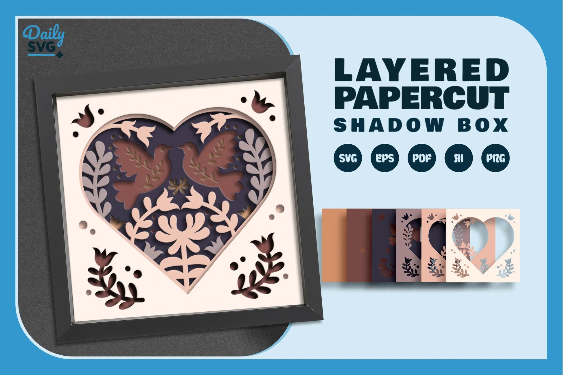 Love Bird Heart Folk Art Papercut SVG Bundle - CraftNest - Digital Crafting and Art