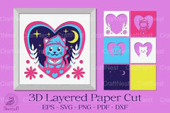 Love Cat 3D Shadow Box Papercut Clipart Bundle - CraftNest - Digital Crafting and Art