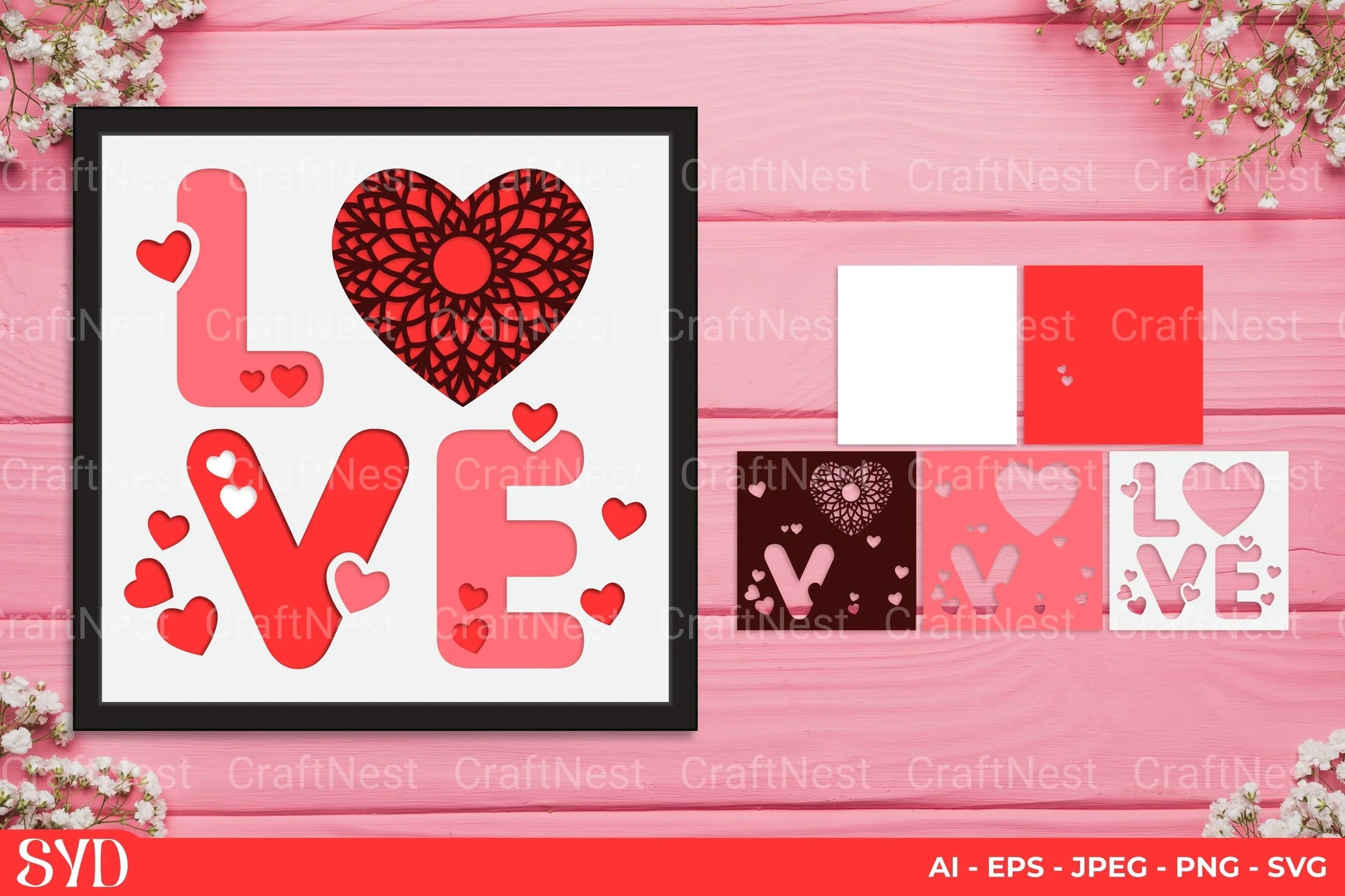 Love Mandala 3D Layered Papercut Clipart Bundle - CraftNest - Digital Crafting and Art