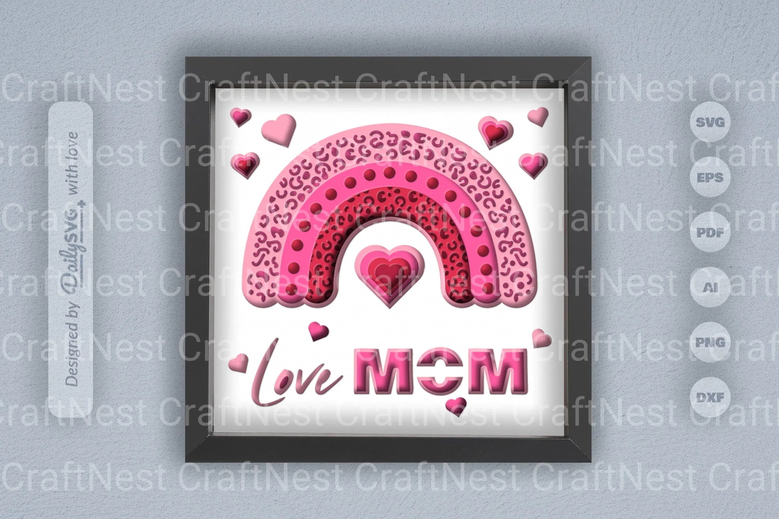 Love Mom Valentine 3D Shadow Box Papercut SVG Bundle