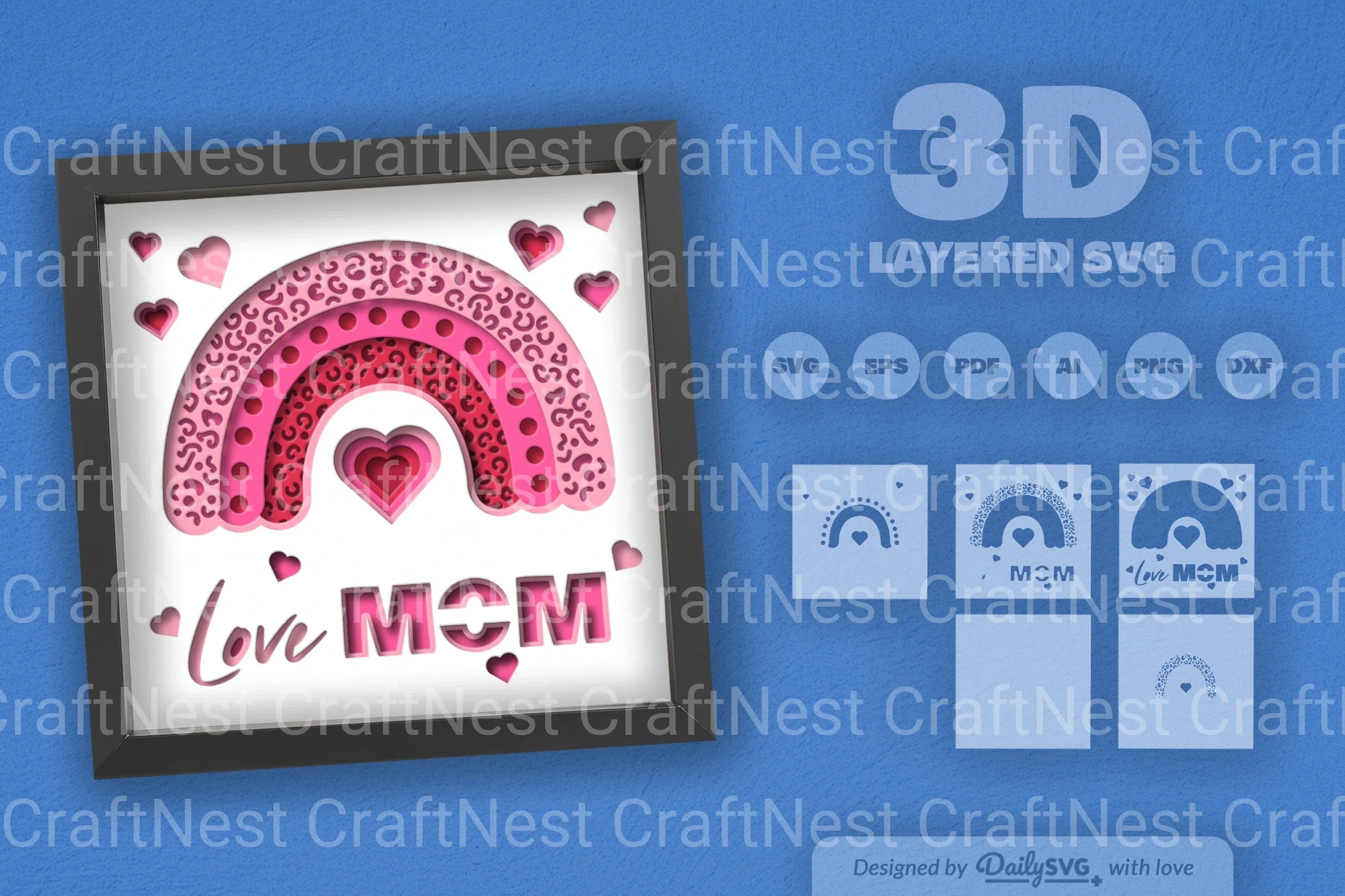 Love Mom Valentine 3D Shadow Box Papercut SVG Bundle