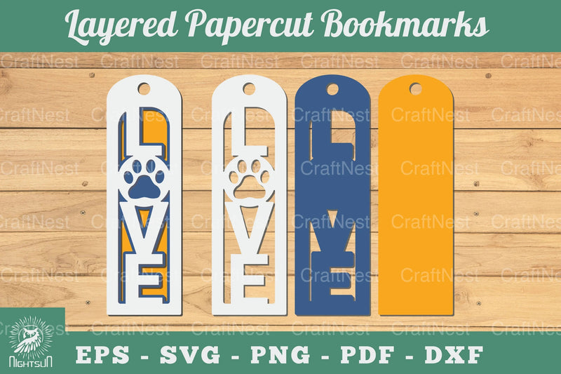 Love Paw 3D Papercut Bookmarks Bundle - CraftNest - Digital Crafting and Art