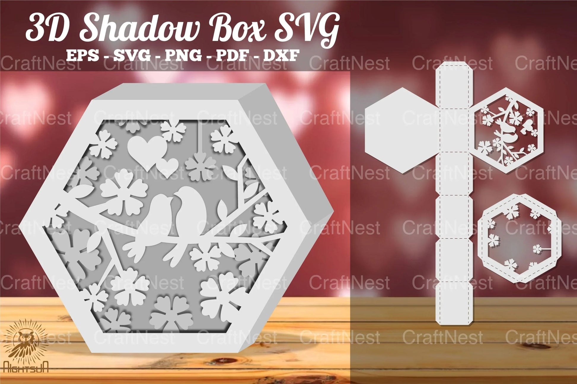 Loving Couple Bird Hexagon Shadow Box Clipart Bundle - CraftNest - Digital Crafting and Art