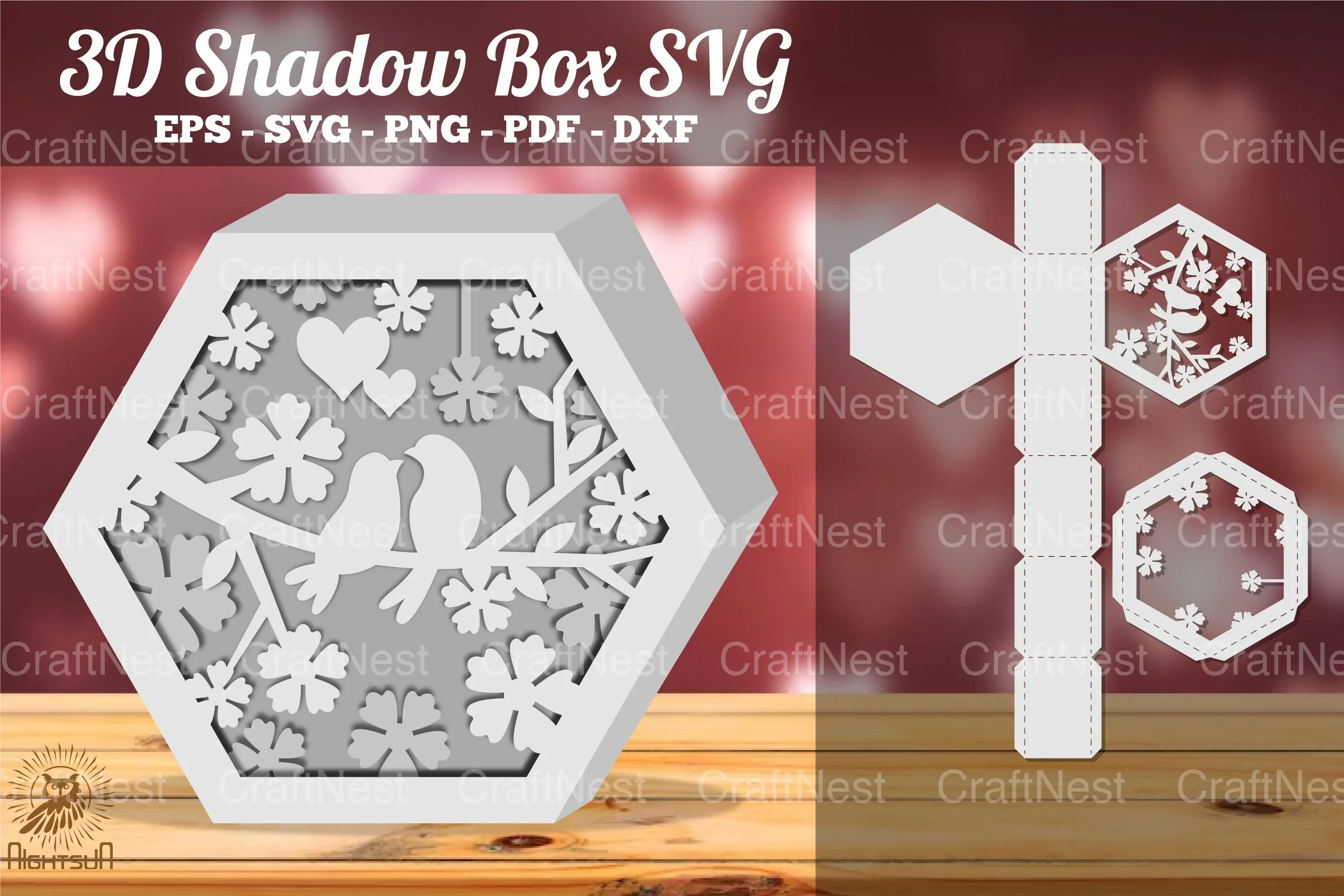 Loving Couple Bird Hexagon Shadow Box Clipart Bundle - CraftNest - Digital Crafting and Art