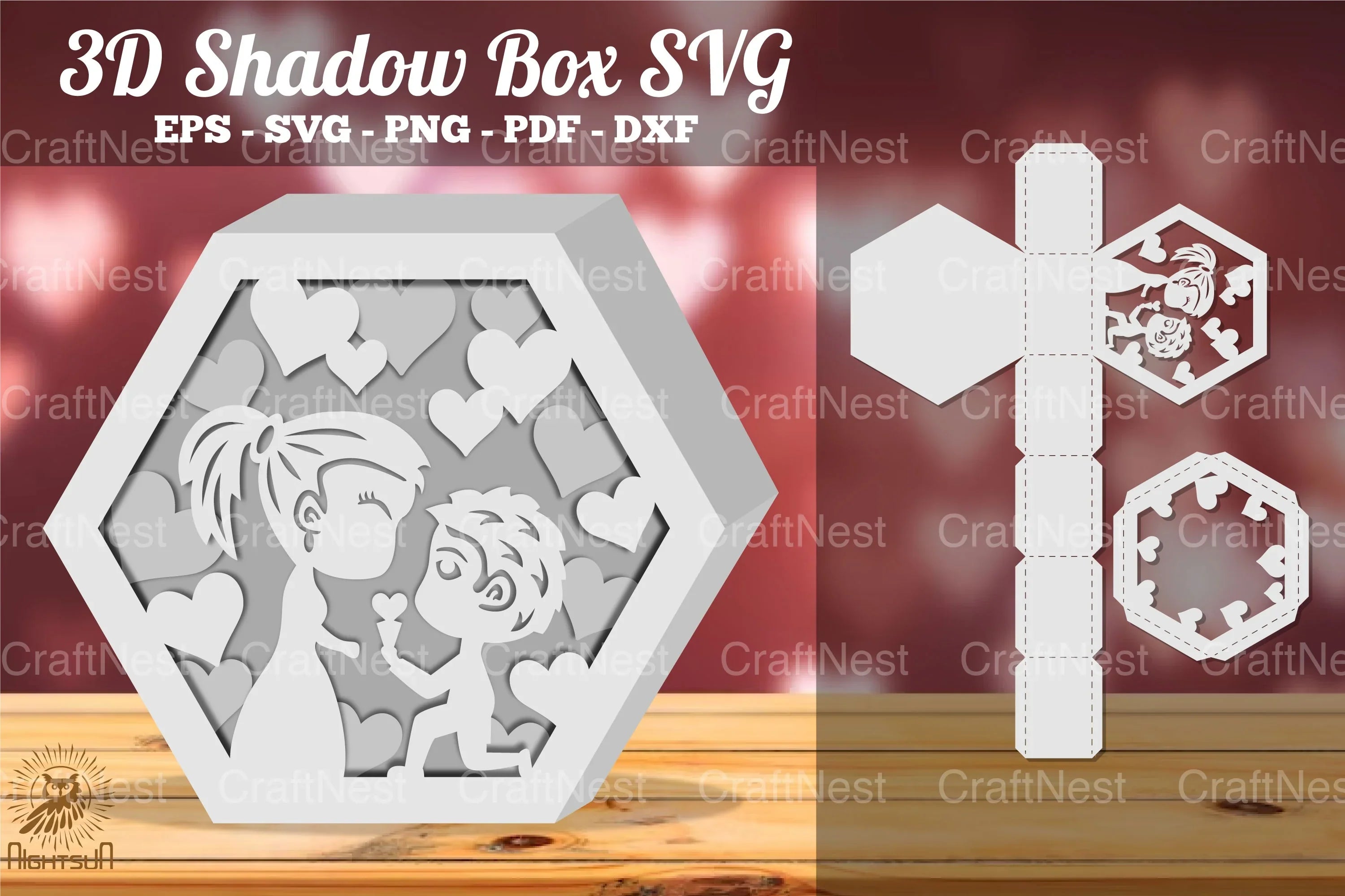 Loving Couple Hexagon Shadow Box SVG Bundle - CraftNest - Digital Crafting and Art
