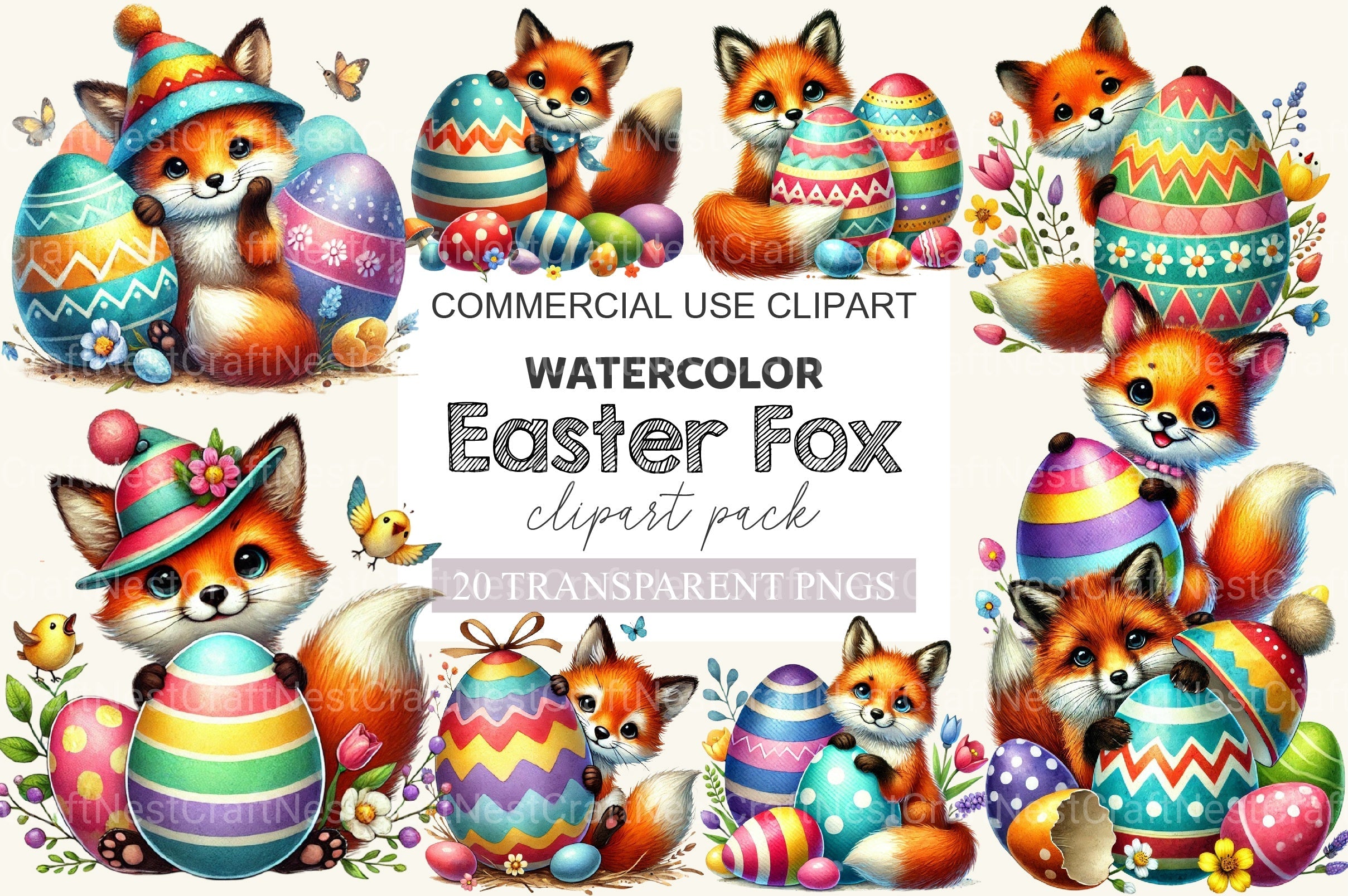 Easter Fox Clipart Bundle 2