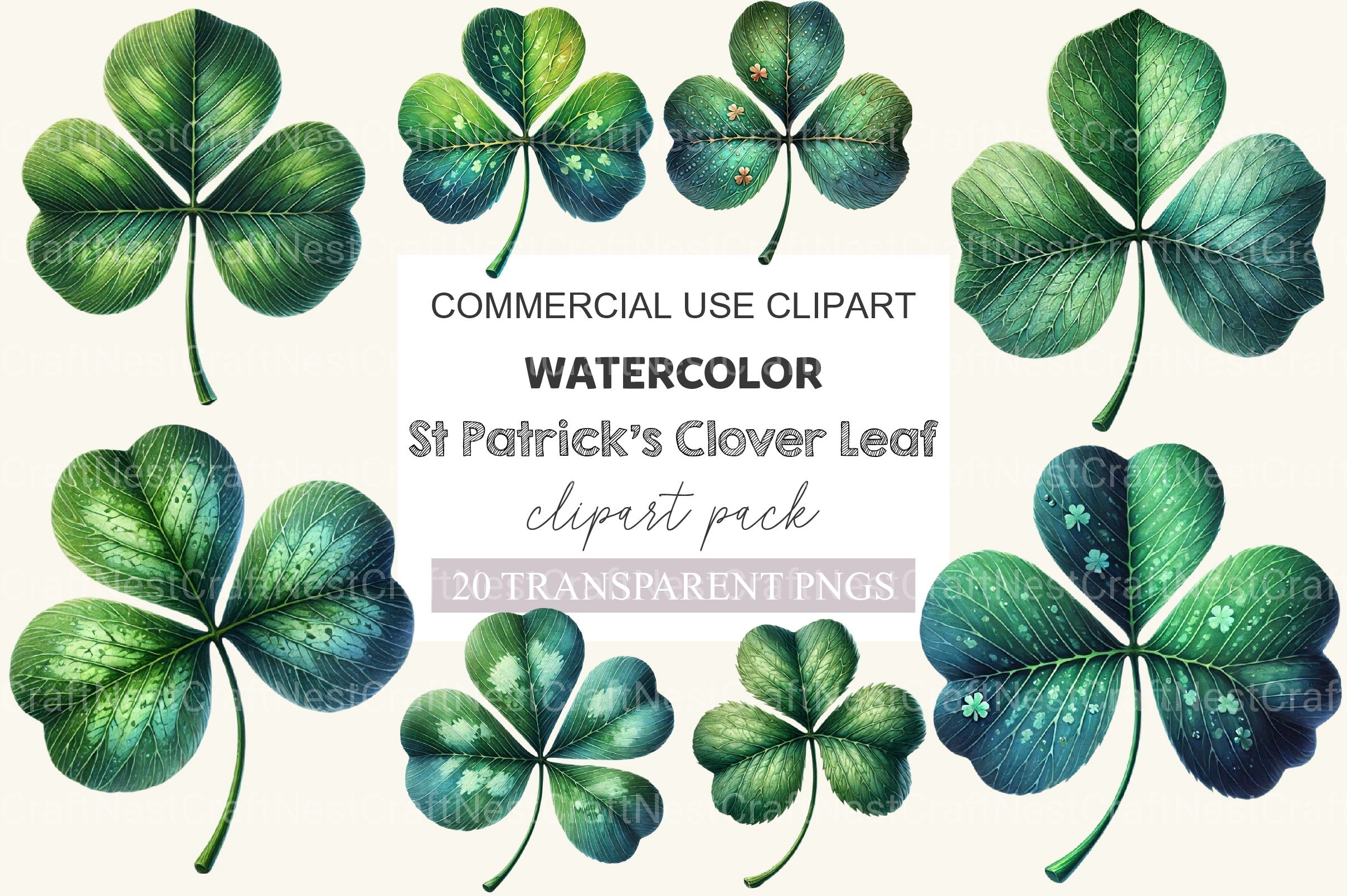 St Patrick's Clover Leaf Clipart Bundle