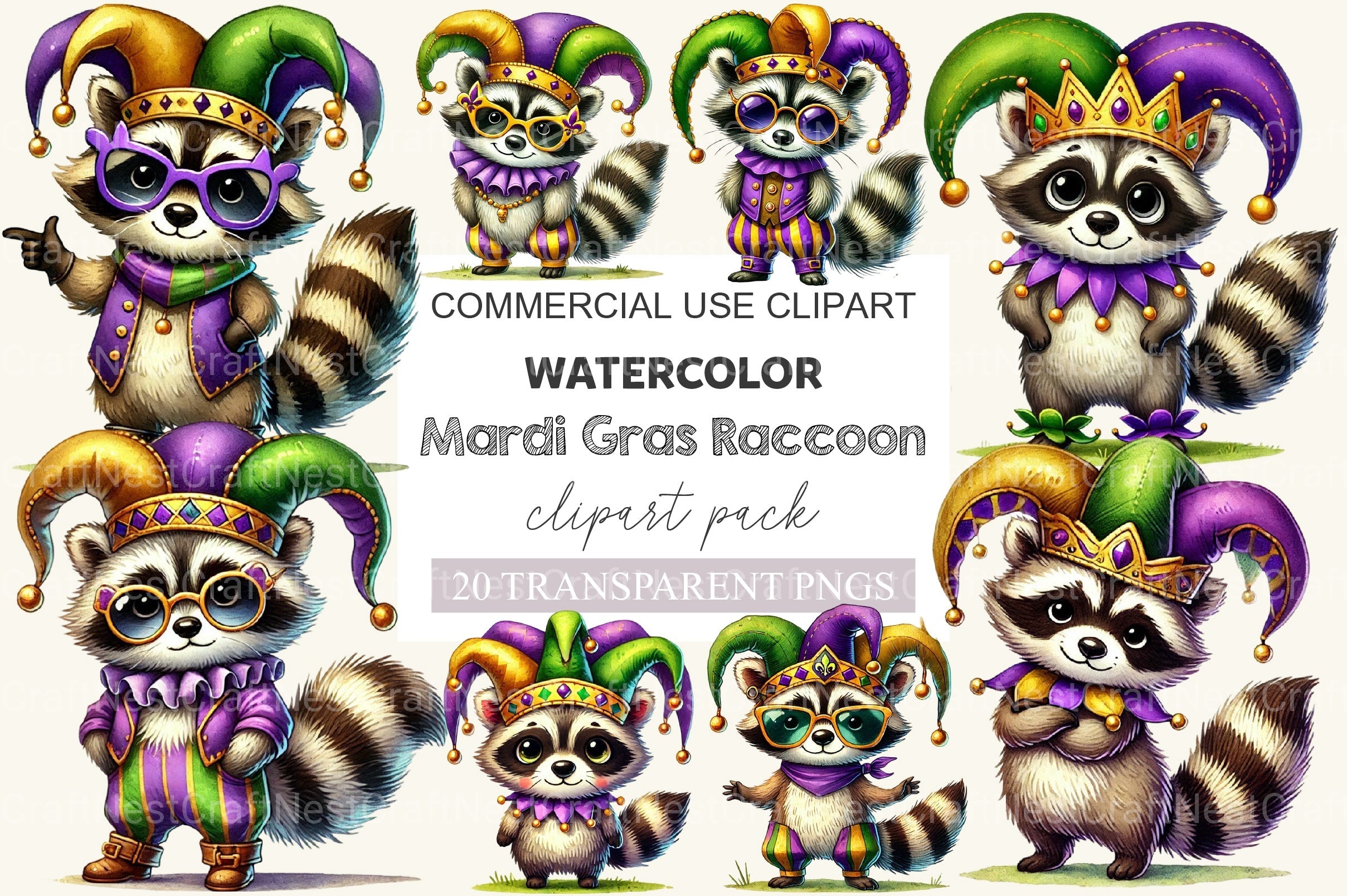 Mardi Gras Raccoon Clipart Bundle
