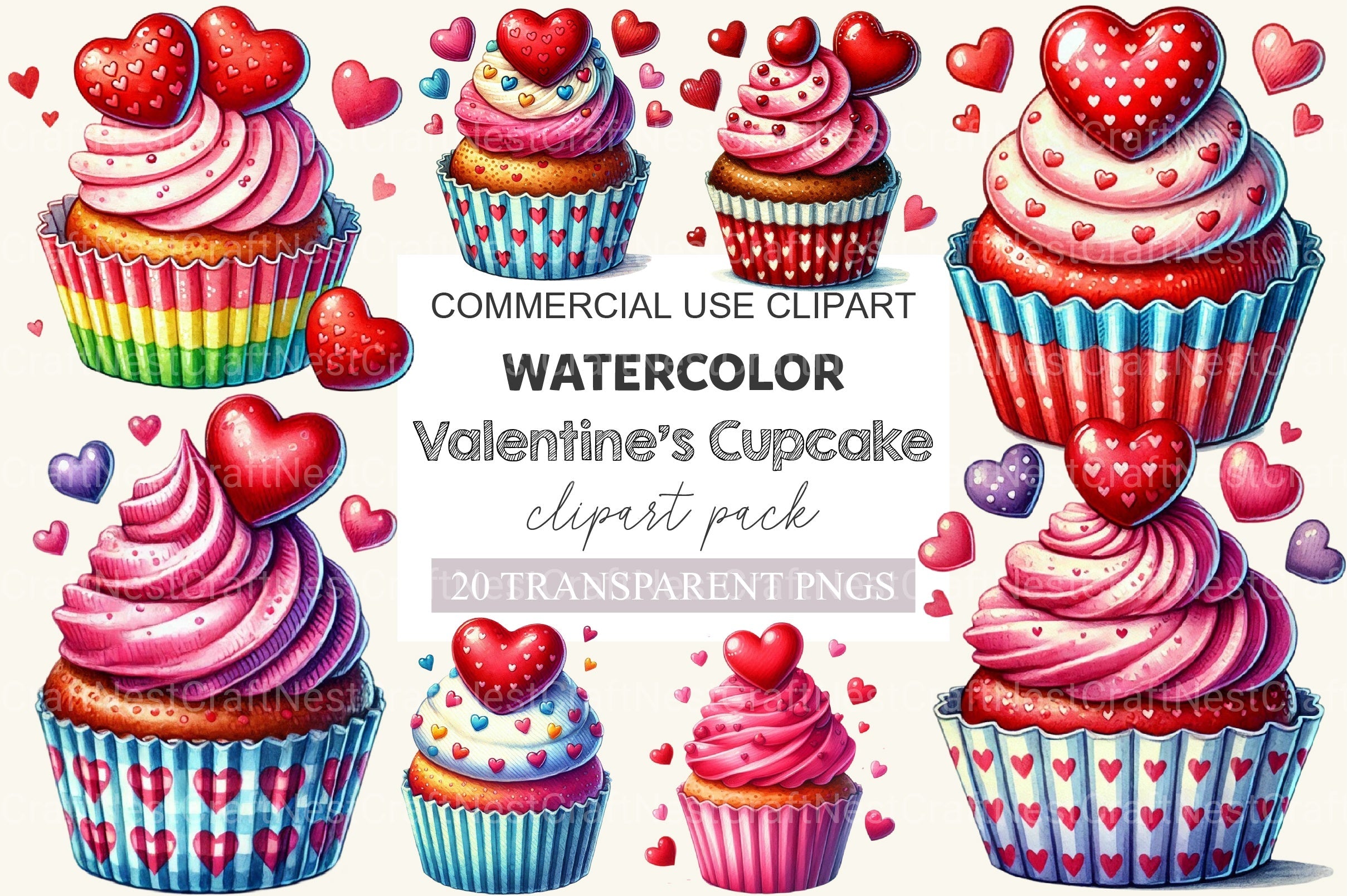 Valentine's Cupcake Clipart Bundle