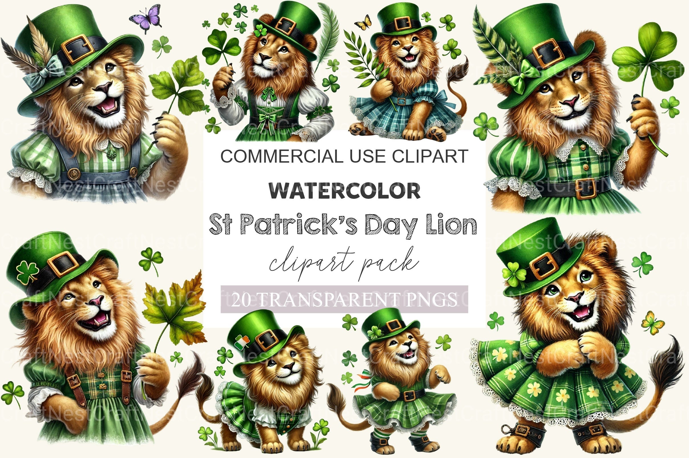 St Patrick's Day Lion Clipart Bundle