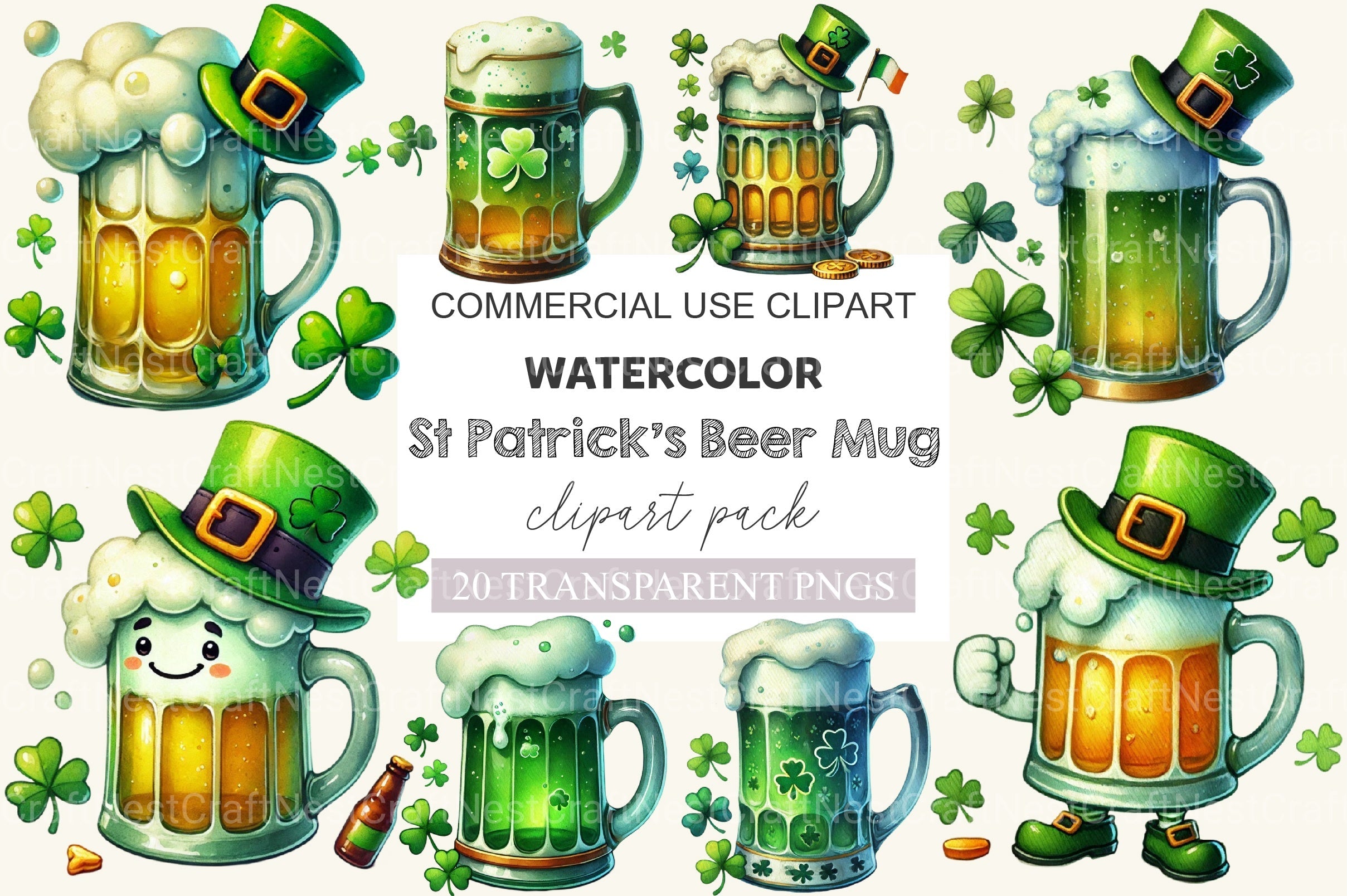 St Patrick's Beer Mug Clipart Bundle 2