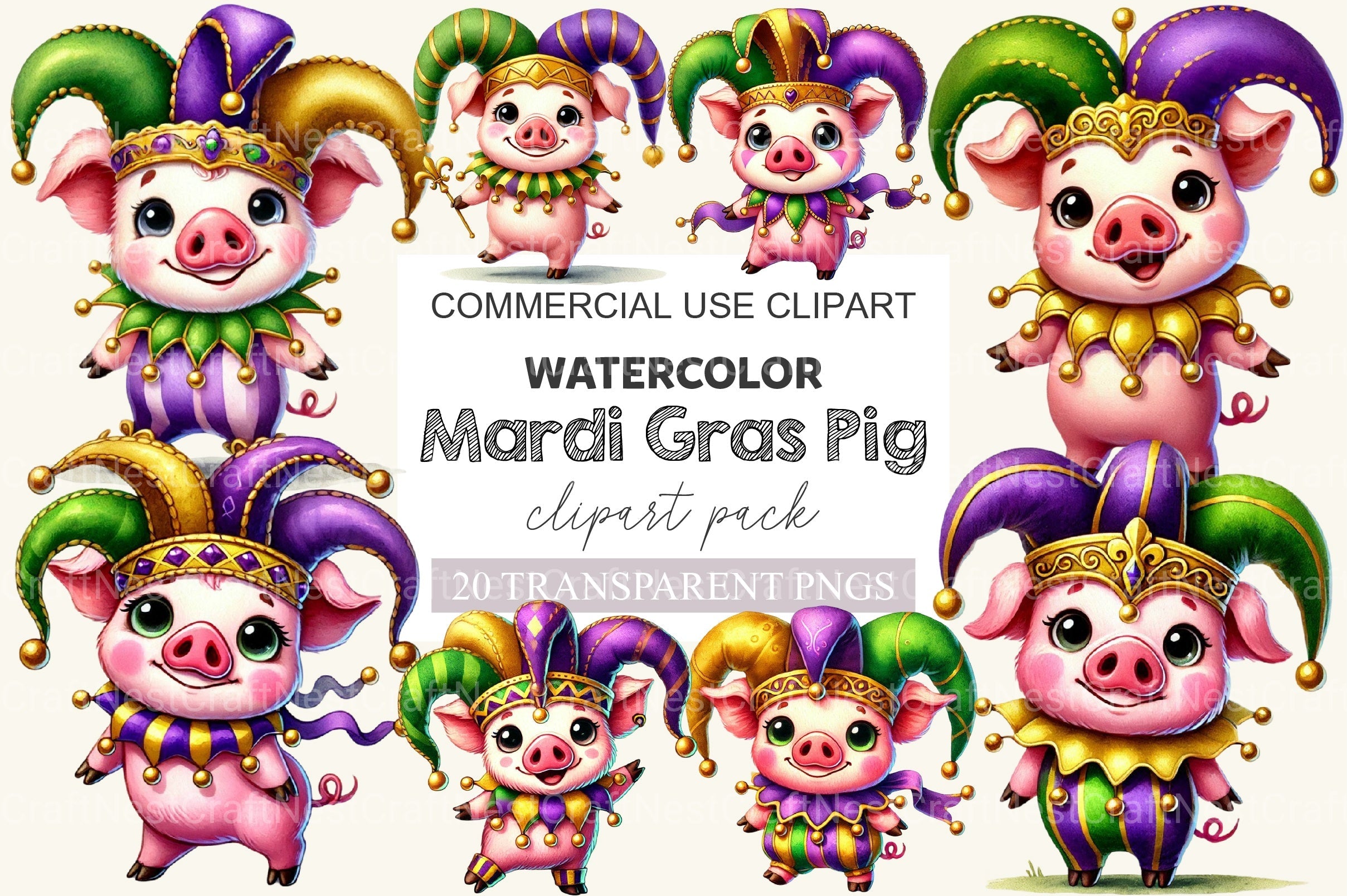 Mardi Gras Pig Clipart Bundle