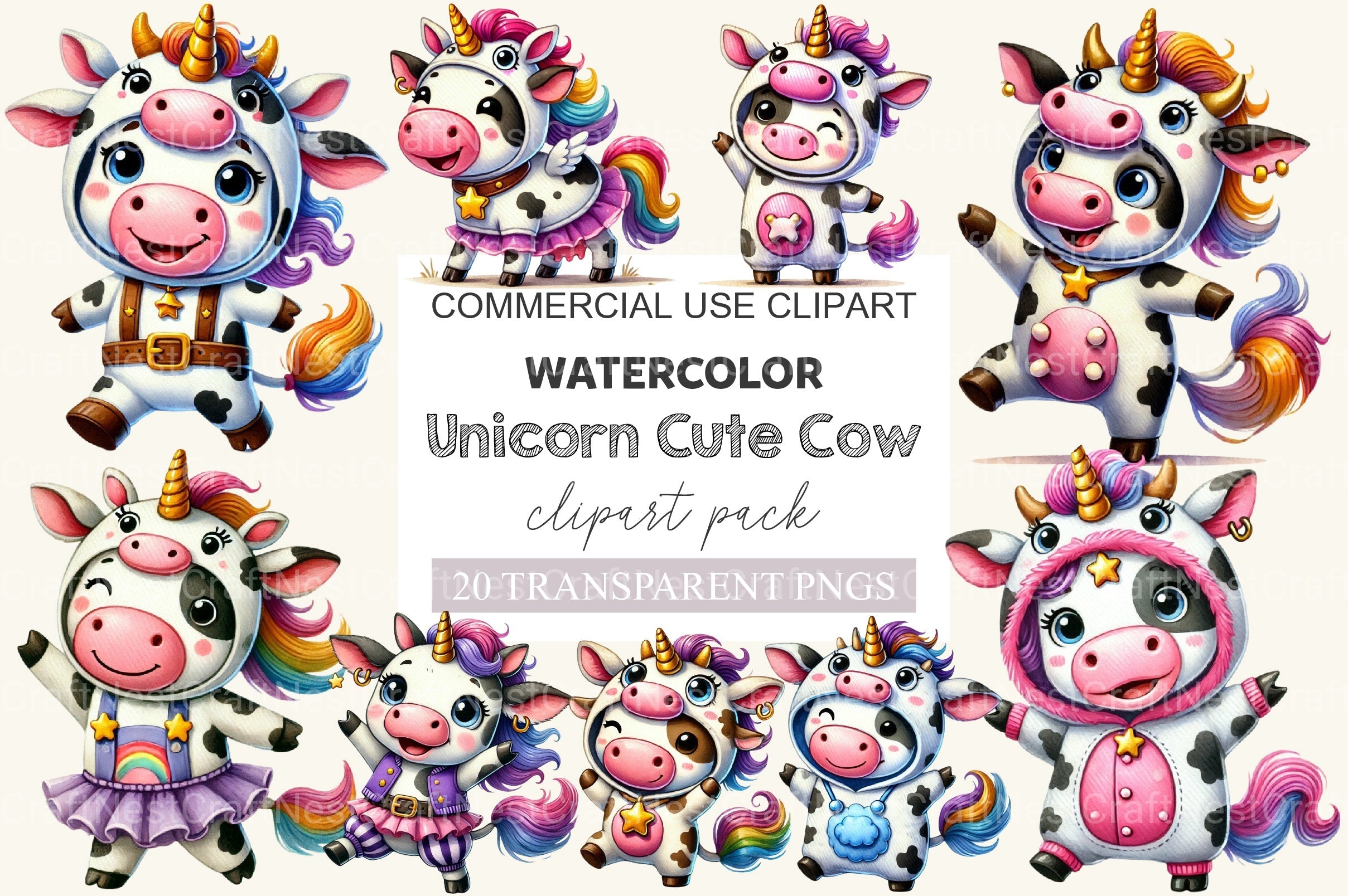 Unicorn Cute Cow Clipart Bundle 2