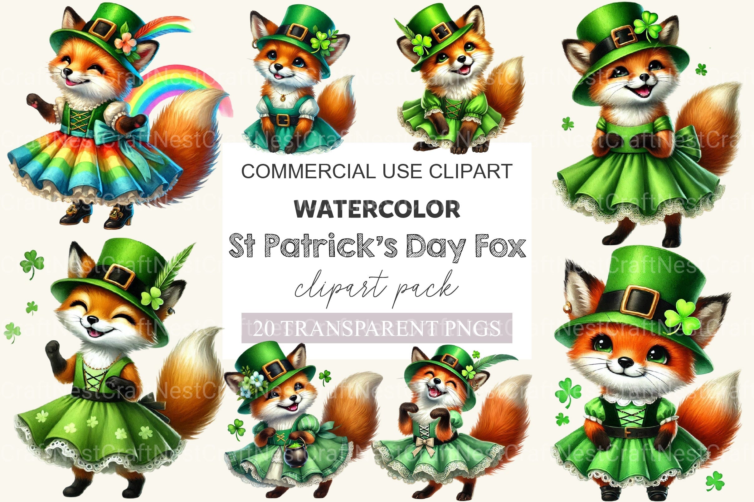 St Patrick's Day Fox Clipart Bundle