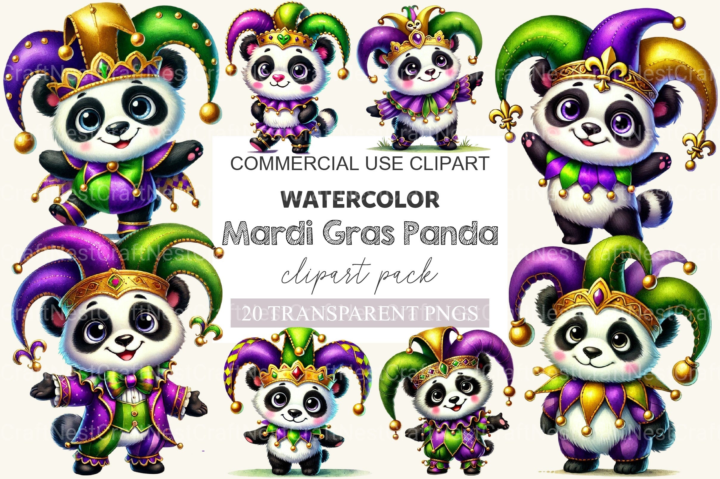 Mardi Gras Panda Clipart Bundle 1
