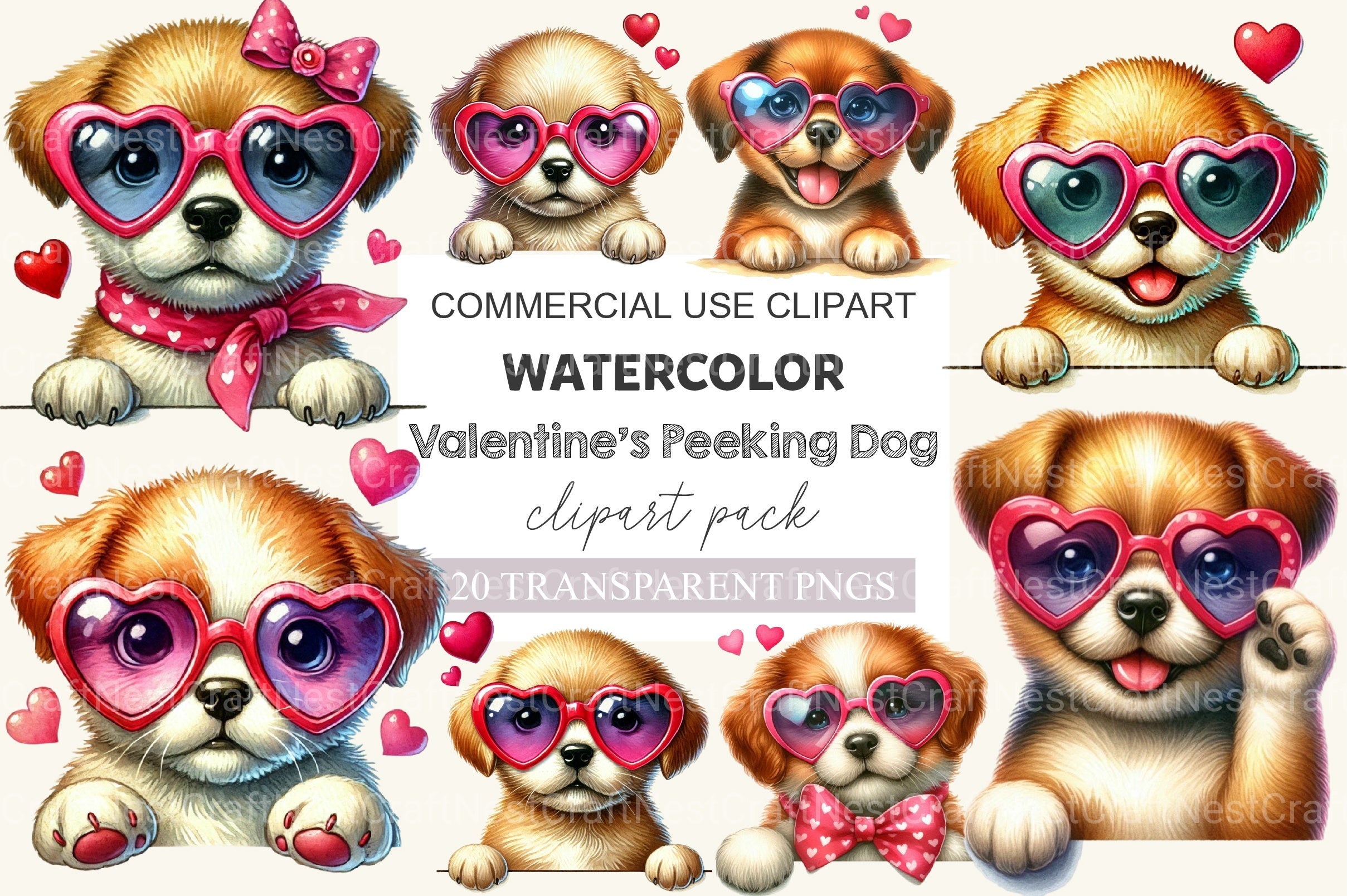 Valentine's Peeking Dog Clipart Bundle