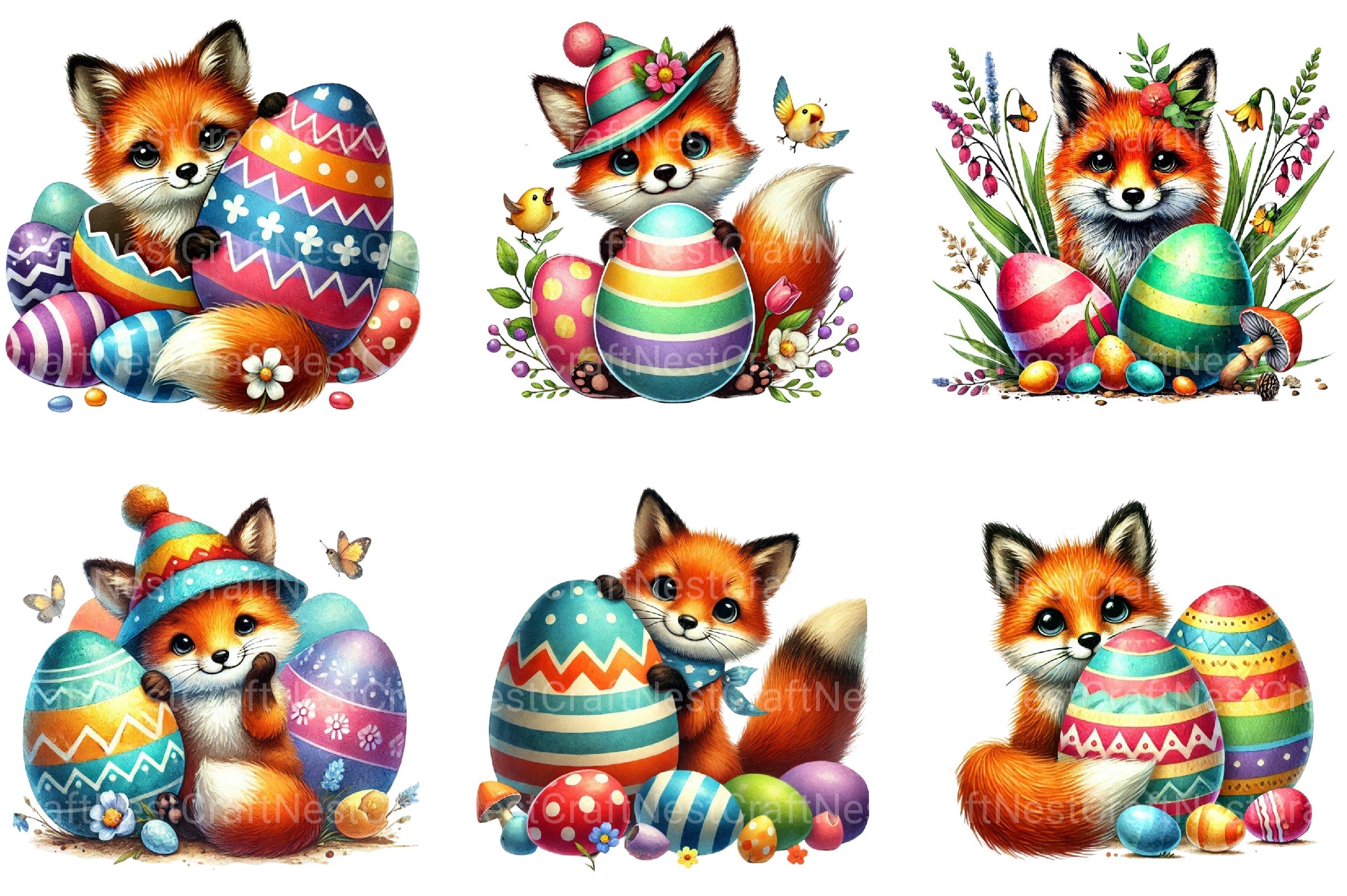 Easter Fox Clipart Bundle 2