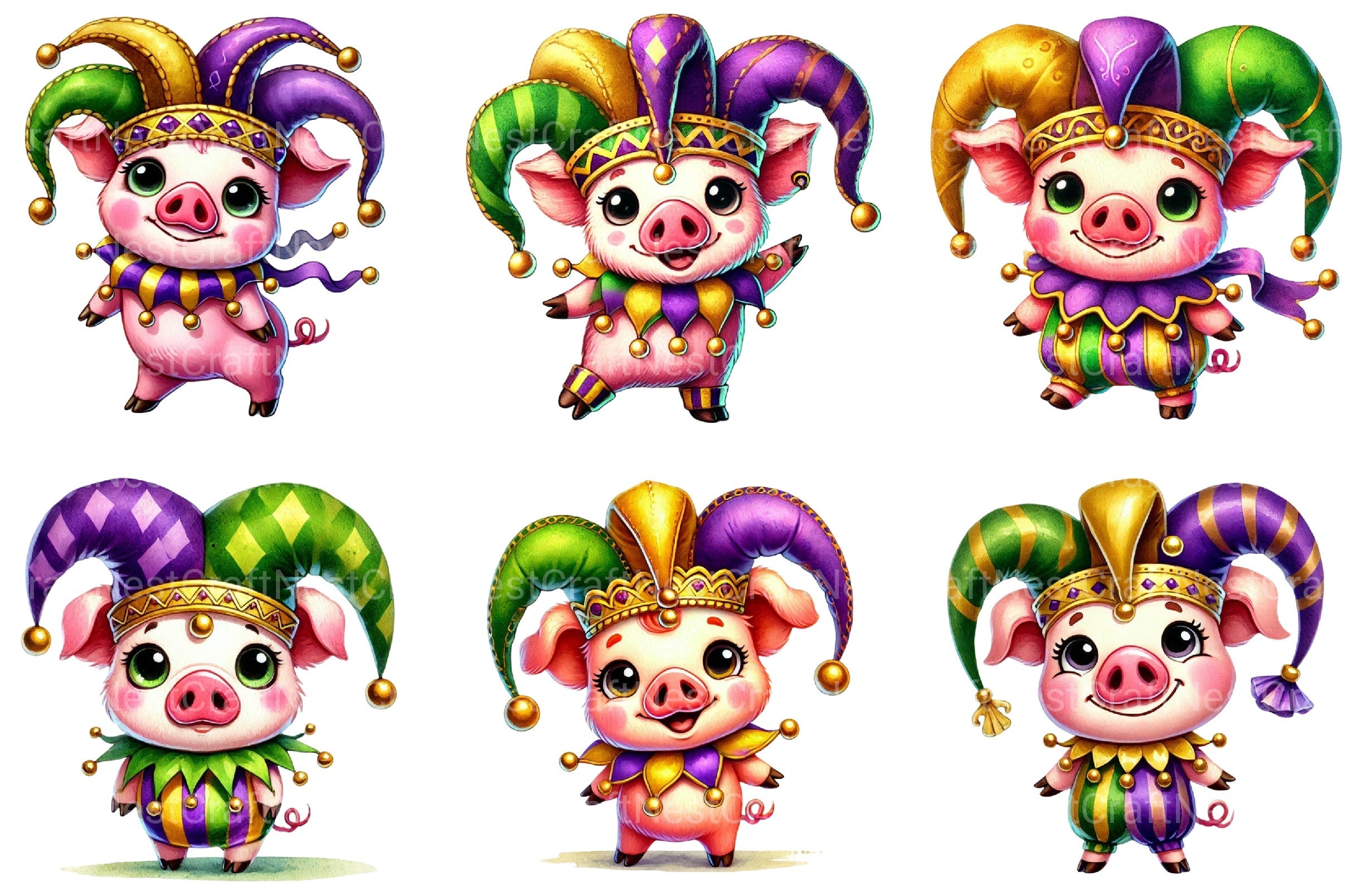 Mardi Gras Pig Clipart Bundle