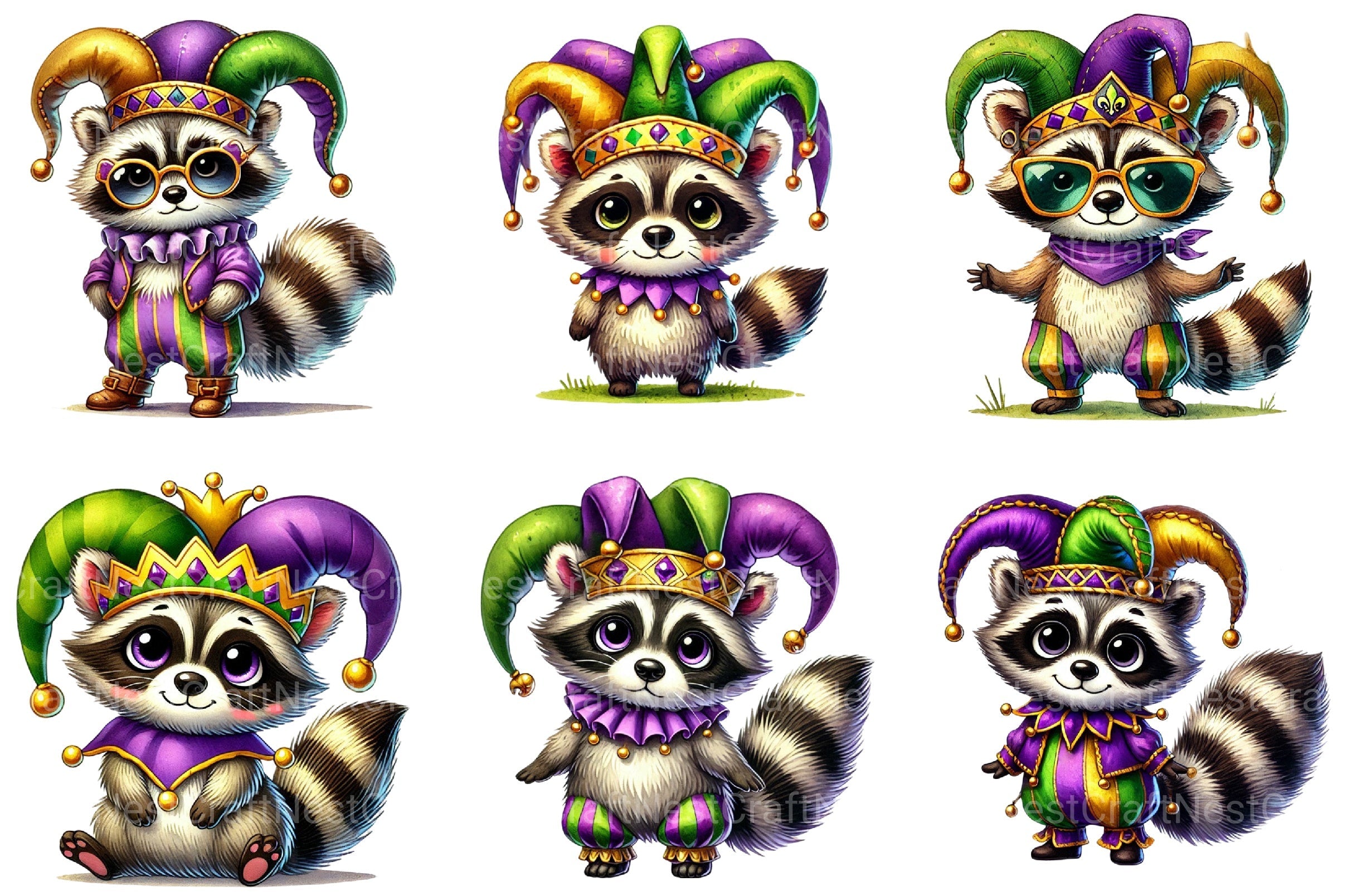 Mardi Gras Raccoon Clipart Bundle