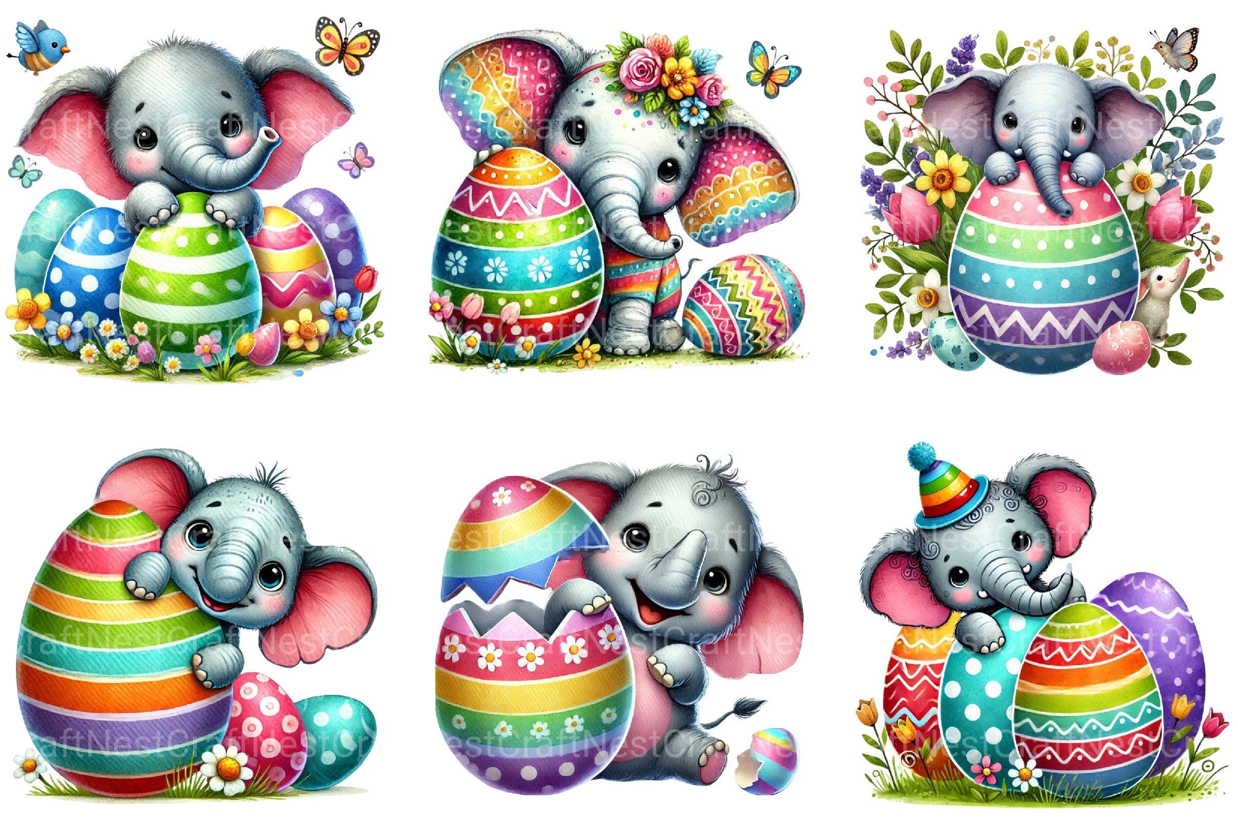 Easter Elephant Clipart Bundle