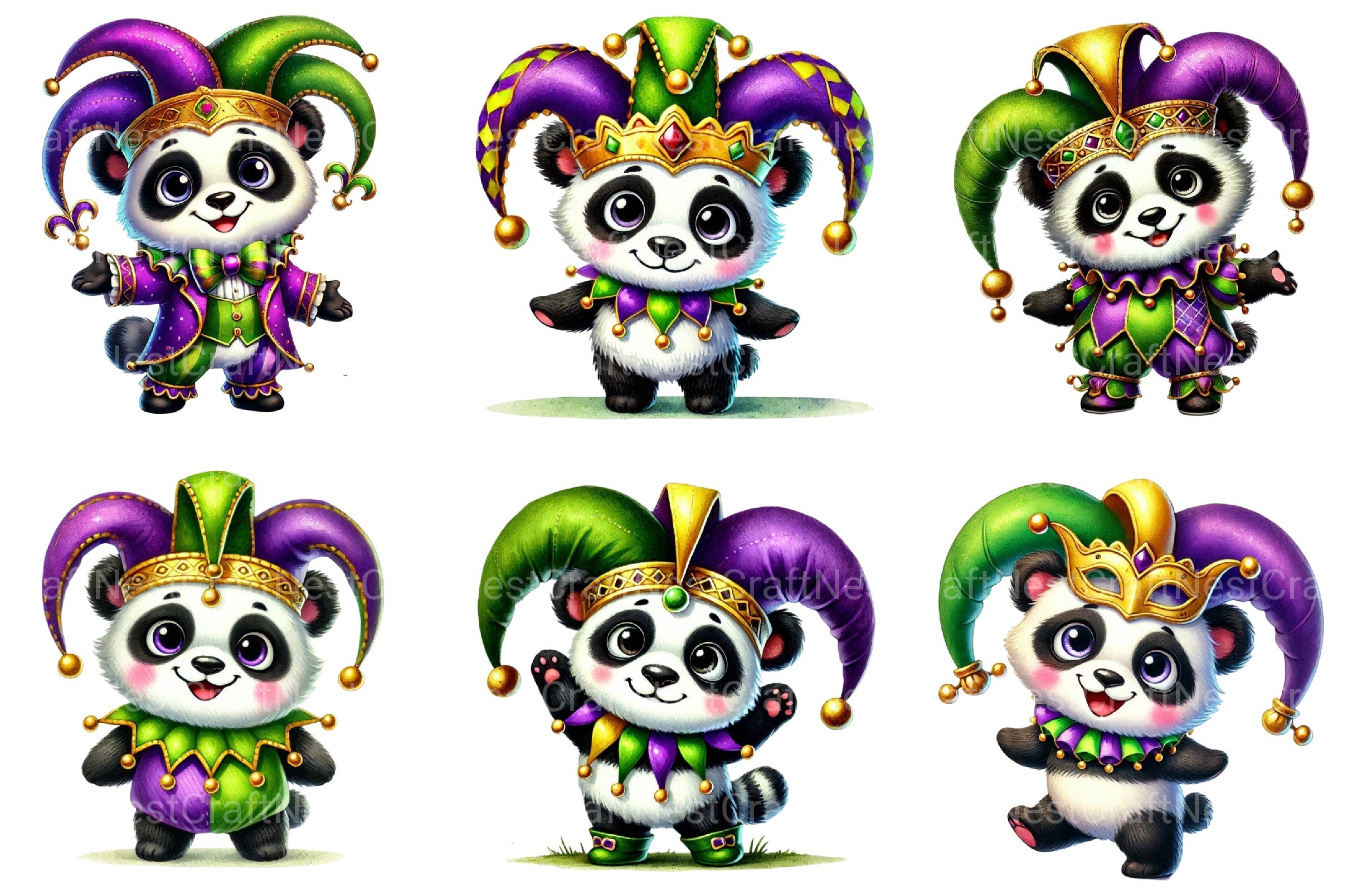 Mardi Gras Panda Clipart Bundle 1