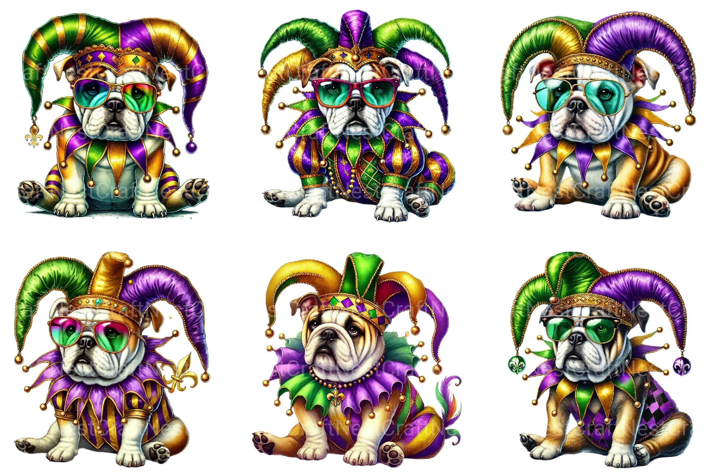 Mardi Gras Bulldog Clipart Bundle