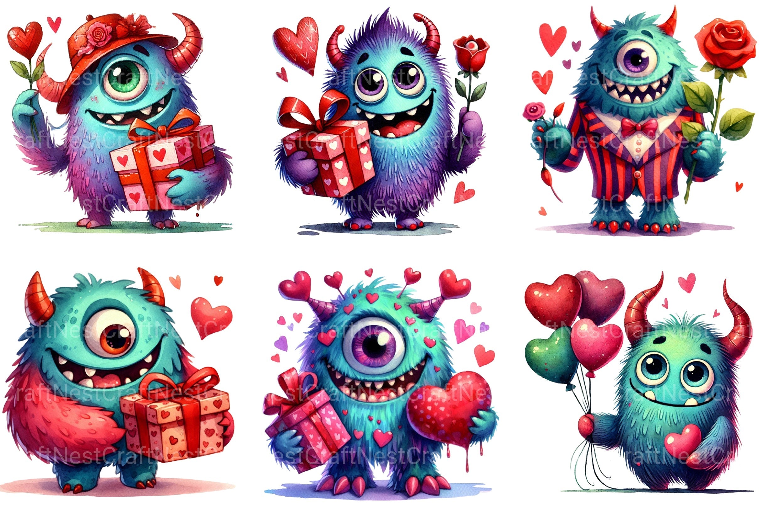 Valentine's Monster Clipart Bundle