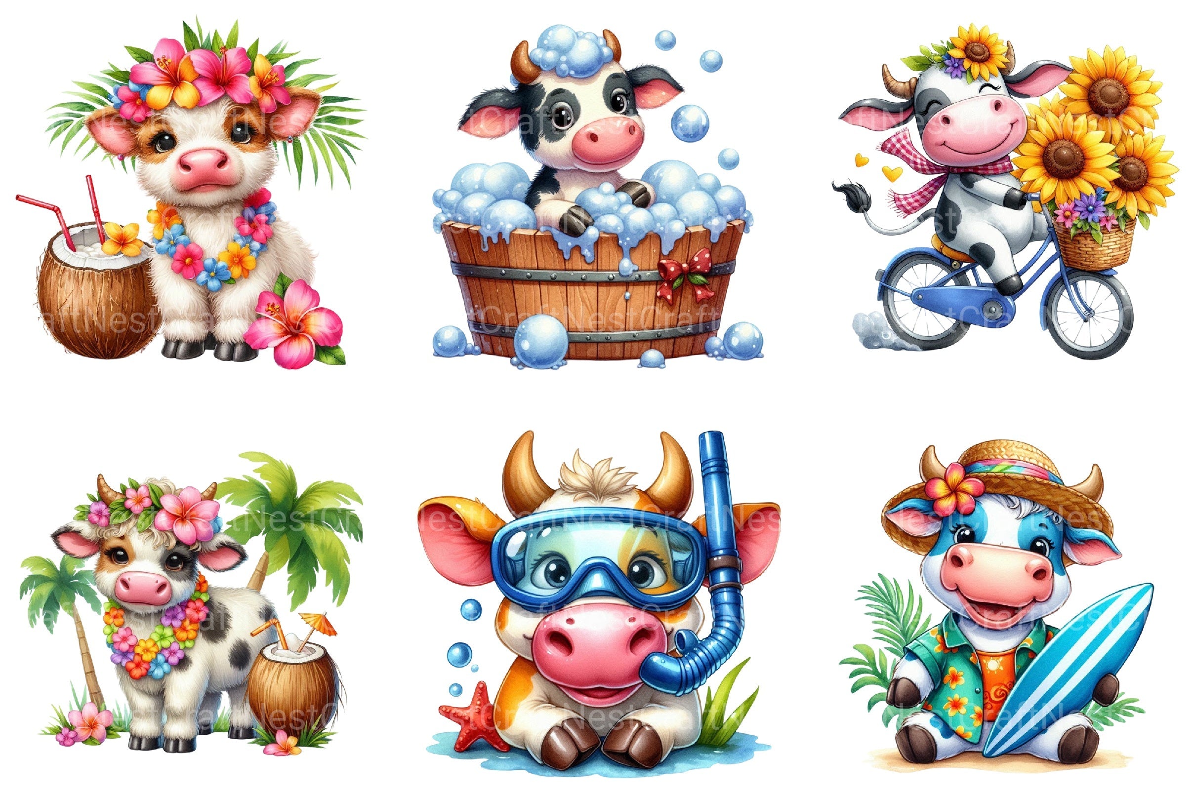Summer Cow Clipart Bundle