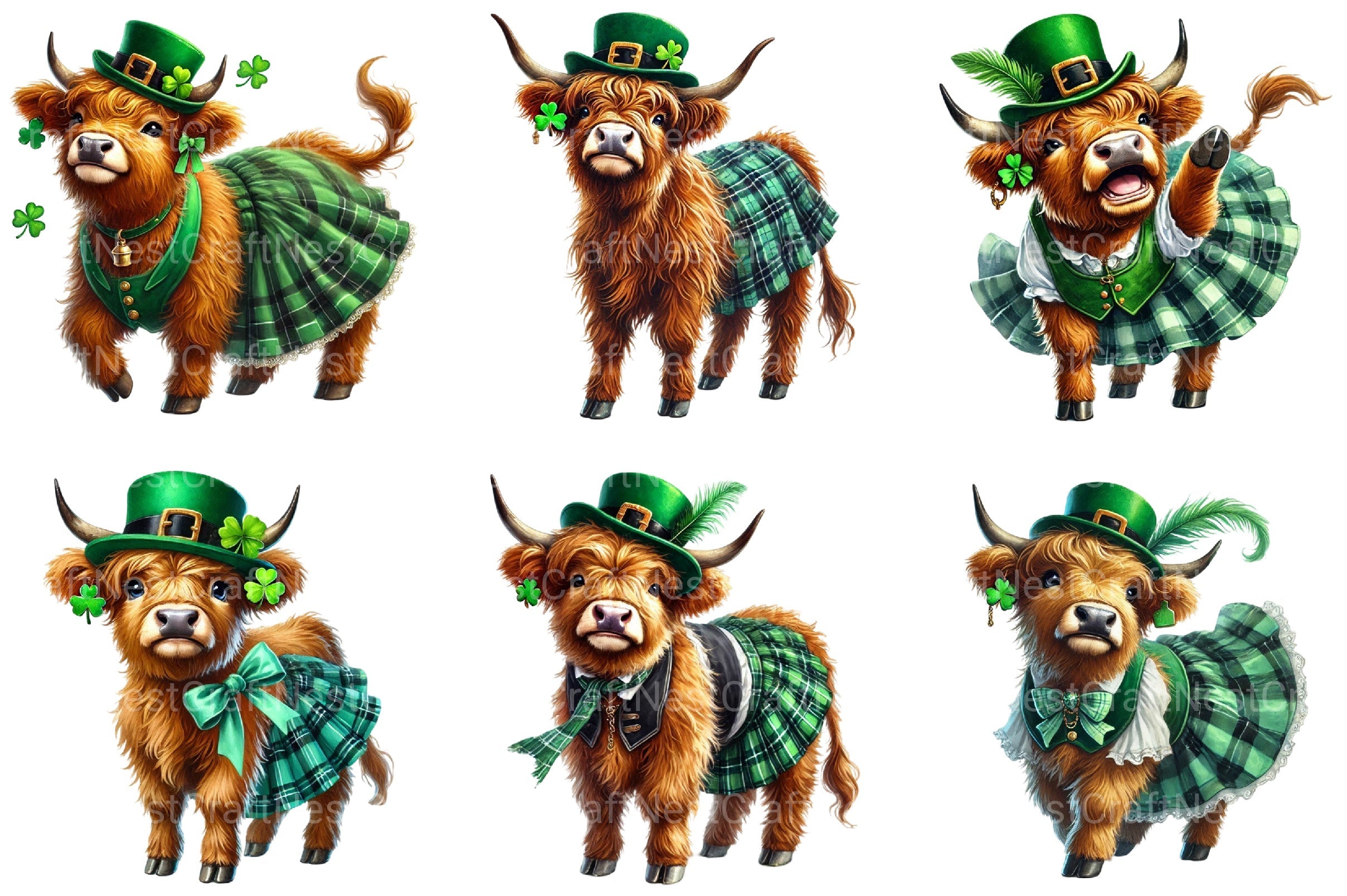 St Patrick's Highland Cow Clipart Bundle 2