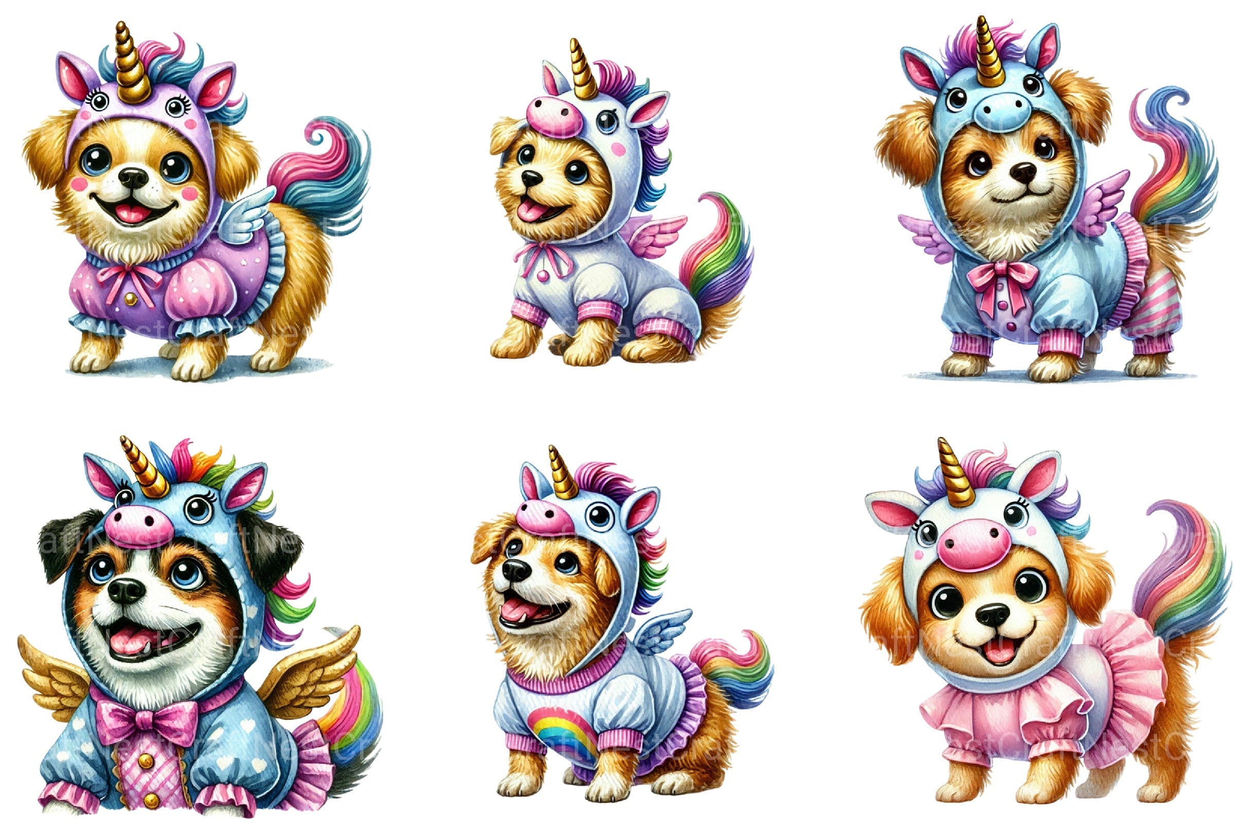 Unicorn Cute Dog Clipart Bundle